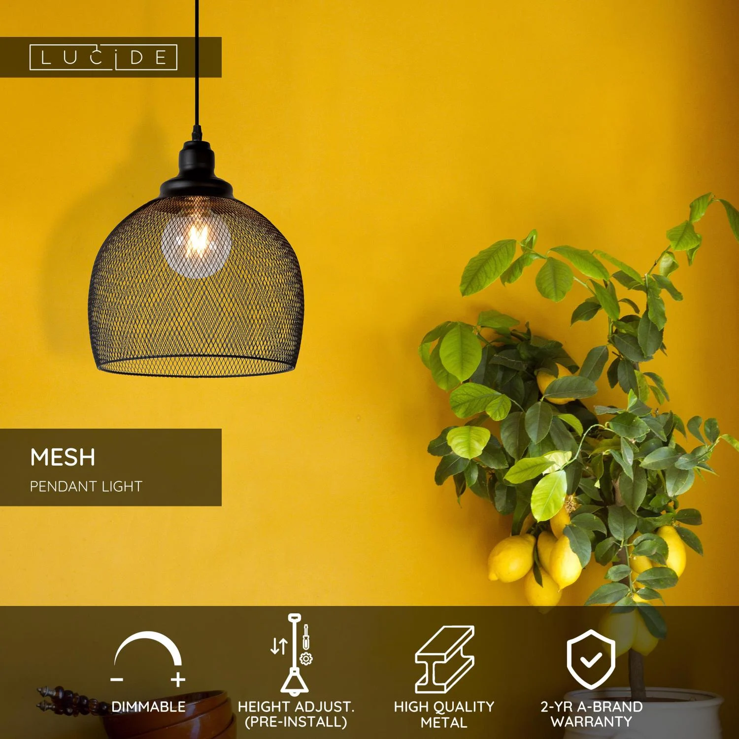 Lucide MESH - zu00e1vesnu00e9 svetlo - u00d8 28 cm - 1xE27 - u010dierna