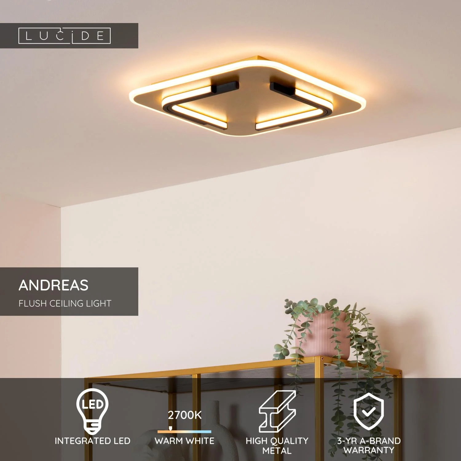 Lucide ANDREAS - Zapustenu00e9 stropnu00e9 svetlo - LED - 1x30W 2700K - matnu00e9 zlato / mosadz