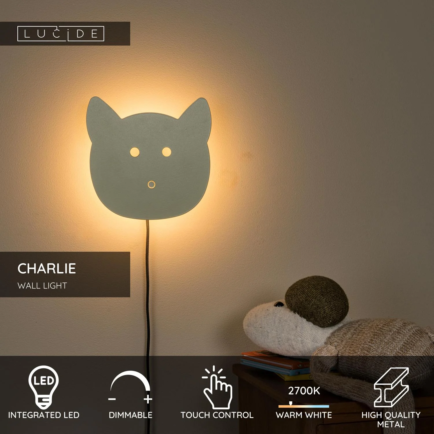 Lucide CHARLIE - Nu00e1stennu00e9 svetlo pre deti - LED tlmenu00e9. - 1x7W 2700K - zelenu00e9