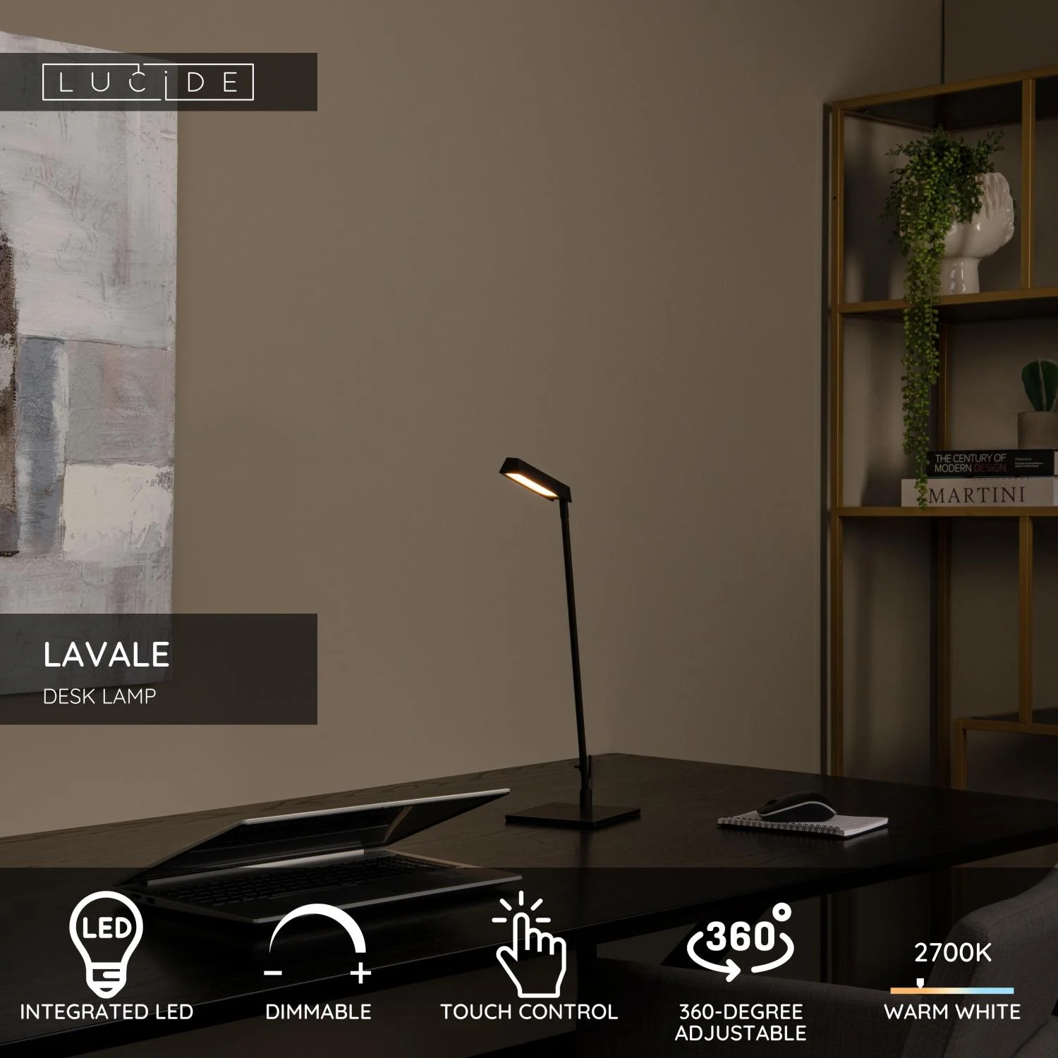 Lucide LAVALE - Stolnu00e1 lampa - LED tlmenu00e1. - 1x3W 2700K - u010dierna