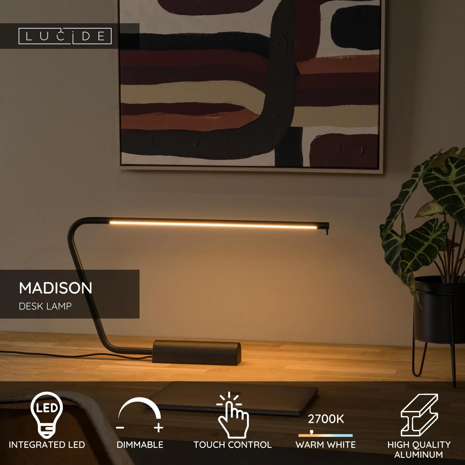 Lucide MADISON - Stolnu00e1 lampa - LED tlmenu00e1 - 1x6,5W 2700K - u010dierna