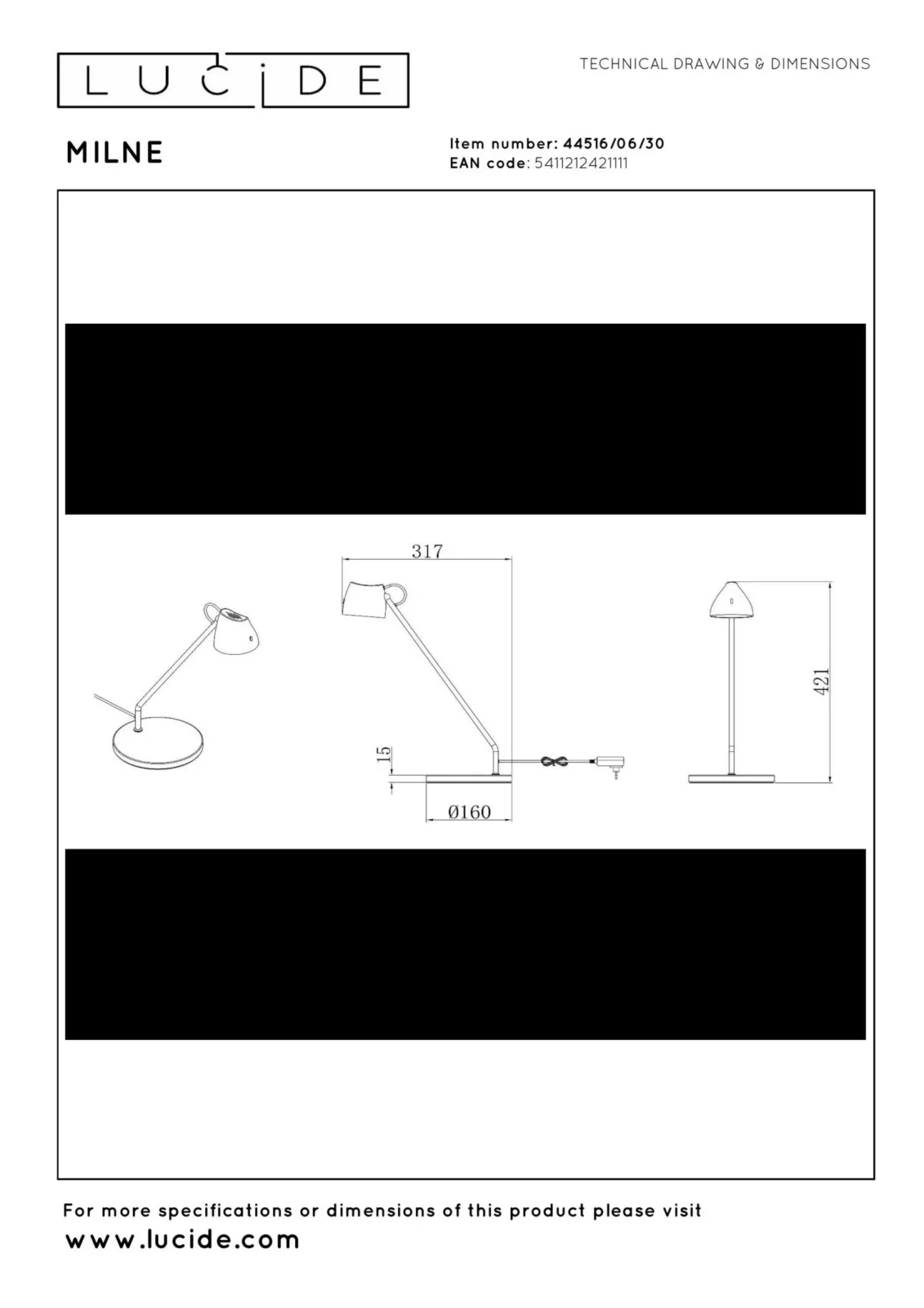 Lucide MILNE - Stolnu00e1 lampa - LED tlmenu00e1 - 1x8W 2700K - u010dierna