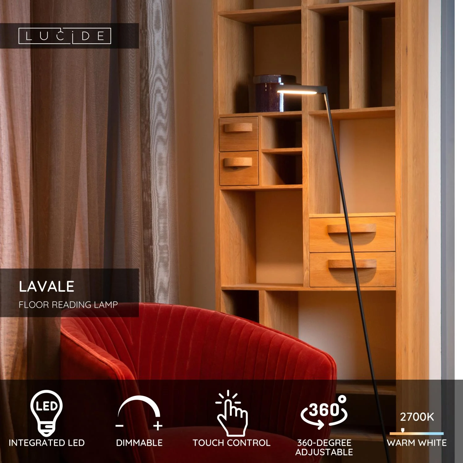 Lucide LAVALE - Lampa na u010du00edtanie na podlahe - LED stmievanu00e1. - 1x3W 2700K - u010dierna