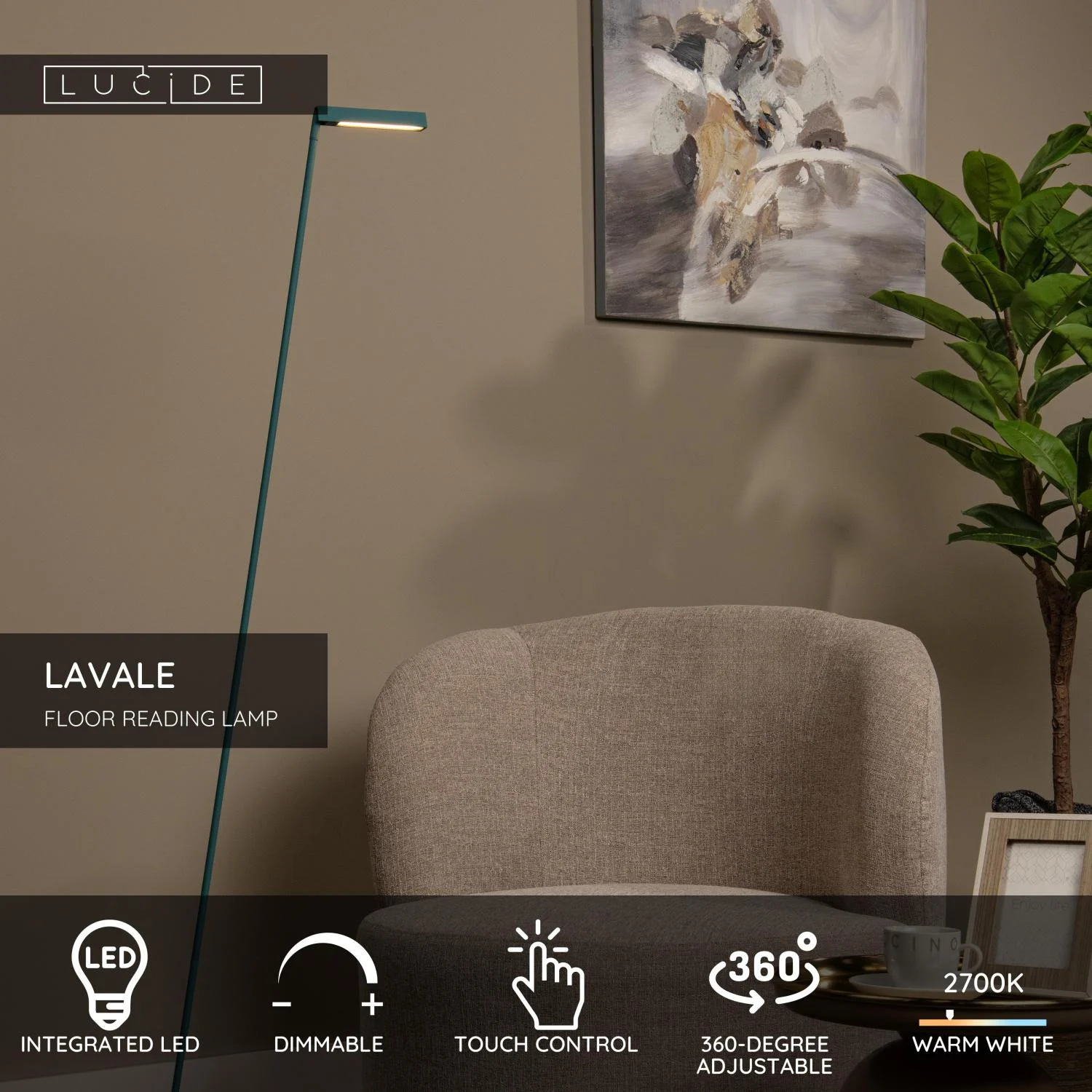 Lucide LAVALE - Podlahovu00e1 u010du00edtacia lampa - LED tlmenu00e1. - 1x3W 2700K - tyrkysovu00e1