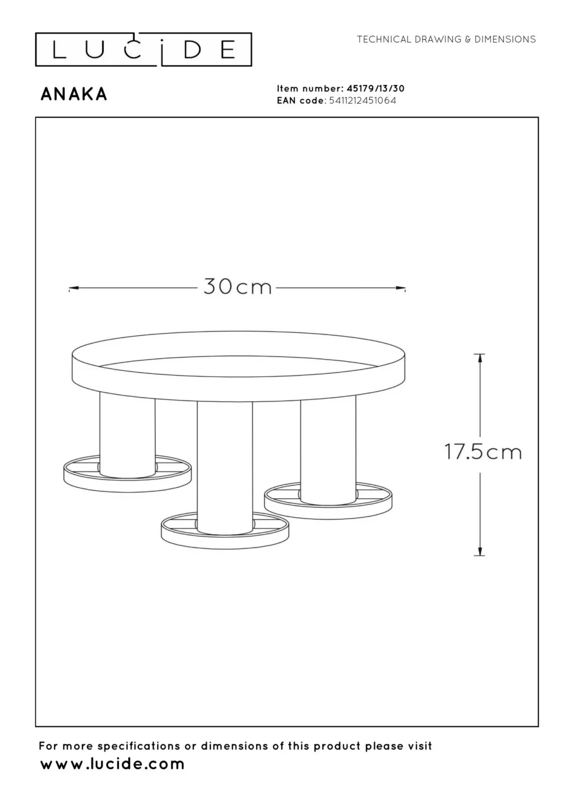 Lucide ANAKA - Zapustenu00e9 stropnu00e9 svetlo - u00d8 30 cm - 3xE27 - u010dierne