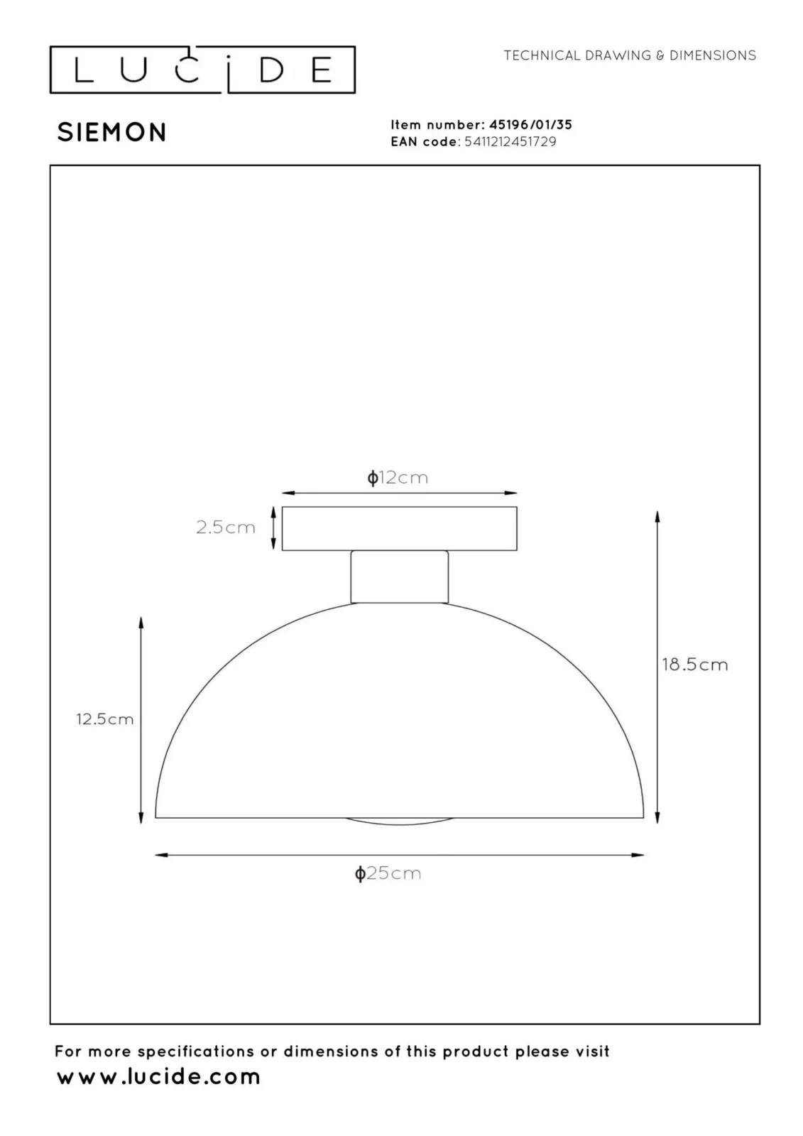 Lucide SIEMON - Zapustenu00e9 stropnu00e9 svetlo - u00d8 25 cm - 1xE27 - modru00e9
