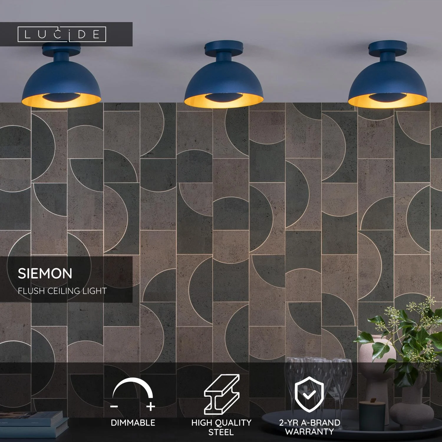 Lucide SIEMON - Zapustenu00e9 stropnu00e9 svetlo - u00d8 25 cm - 1xE27 - modru00e9