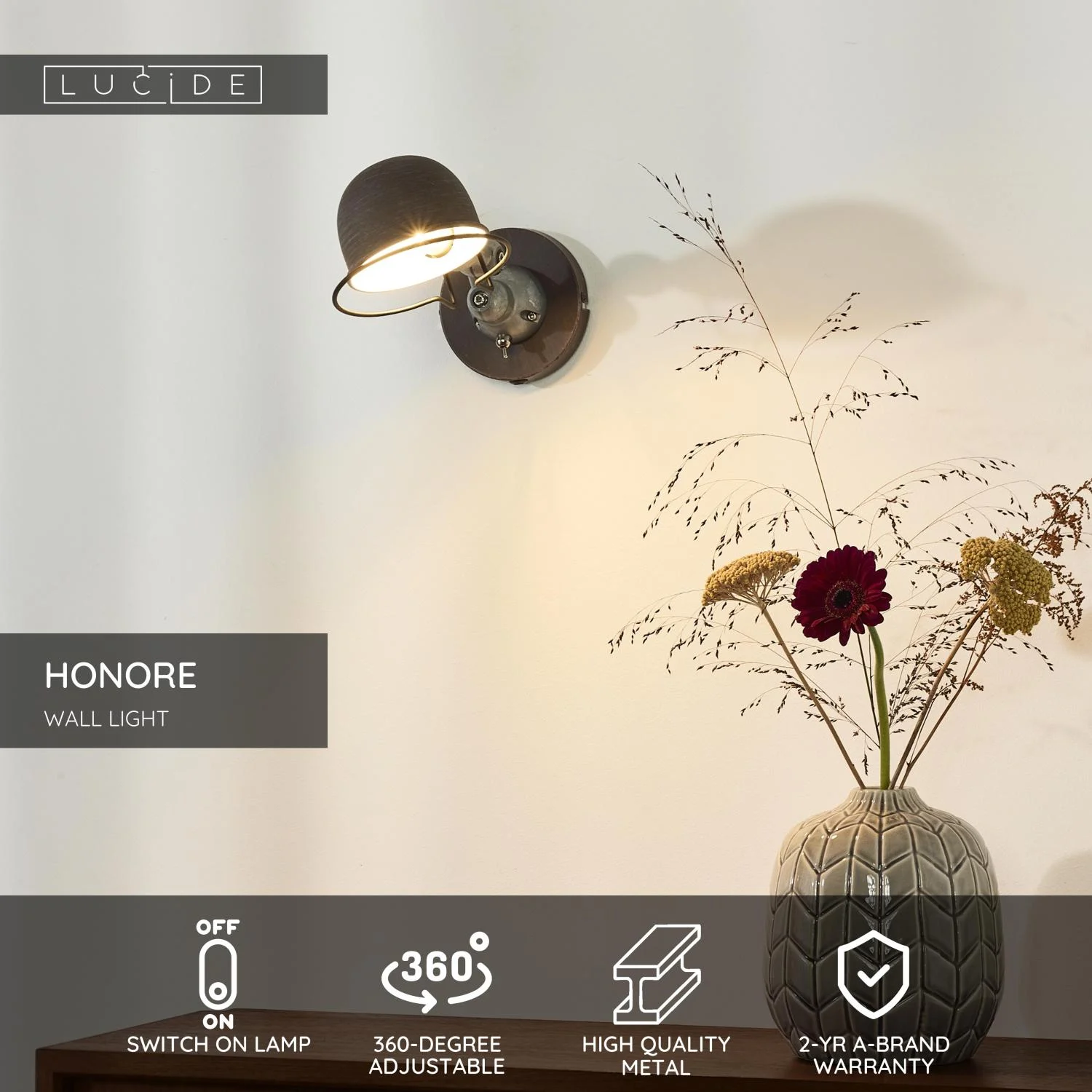 Lucide HONORE - Nu00e1stennu00e9 svetlo - 1xE14 - Rust Brown