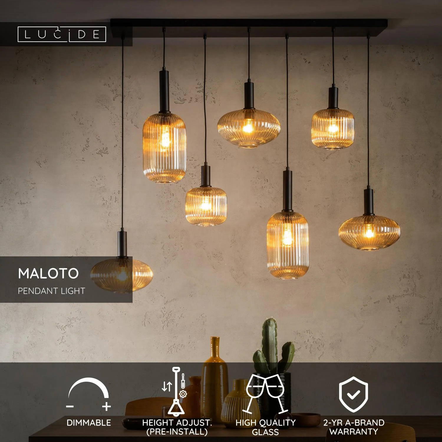 Lucide MALOTO - Zu00e1vesnu00e9 svetlo - 7xE27 - Amber