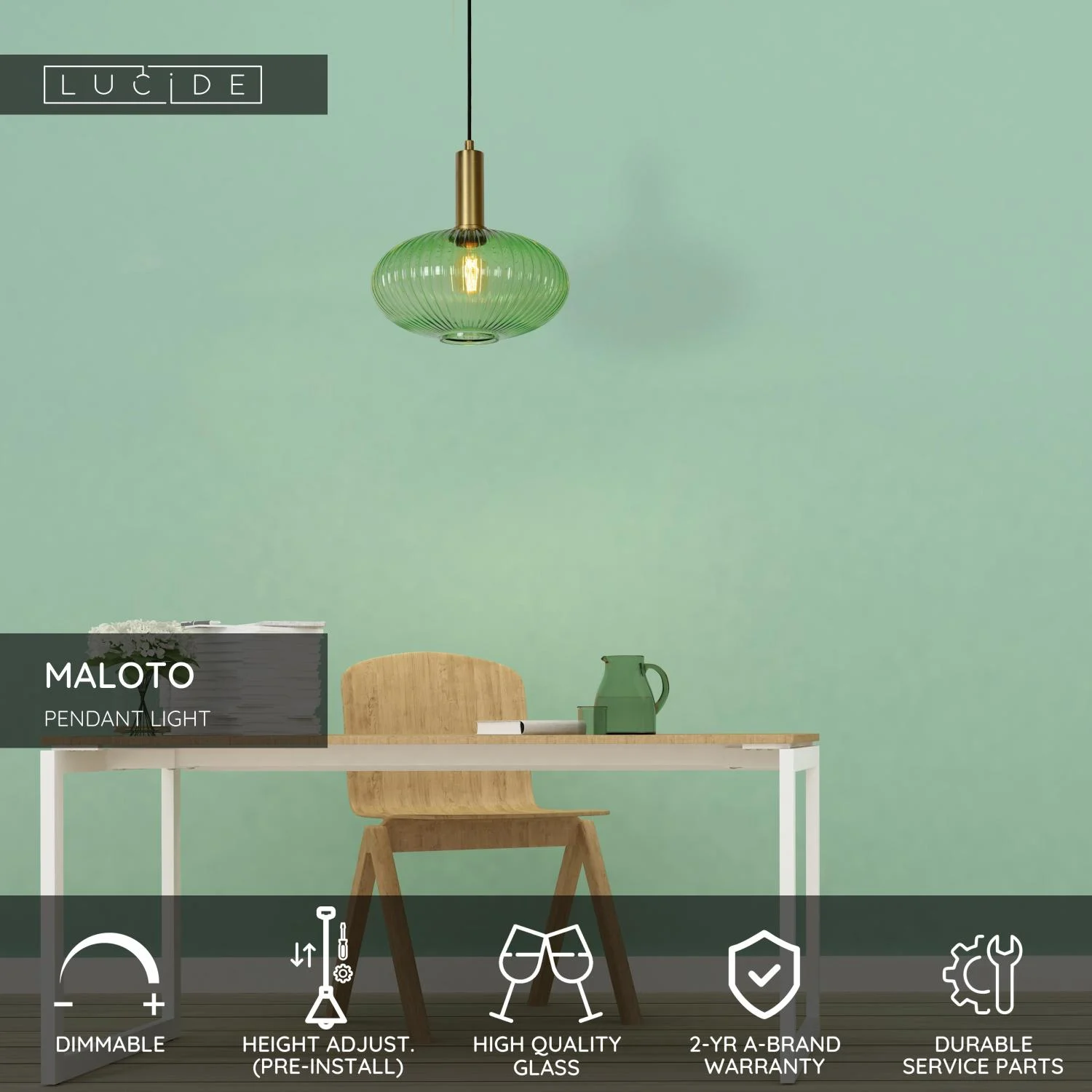 Lucide MALOTO - Zu00e1vesnu00e9 svetlo - u00d8 30 cm - 1xE27 - Zelenu00e1