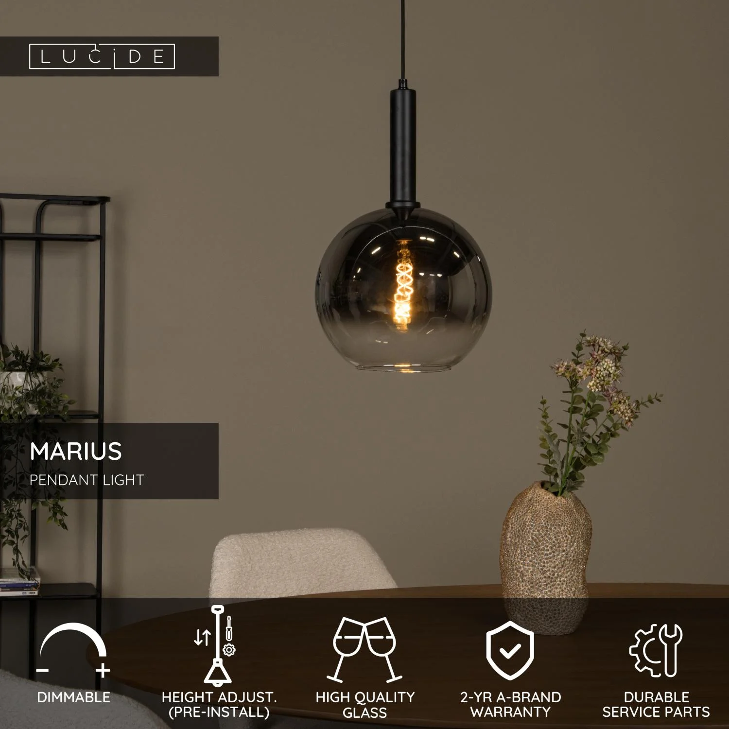 Lucide MARIUS - zu00e1vesnu00e9 svetlo - u00d8 30 cm - 1xE27 - u010dierne
