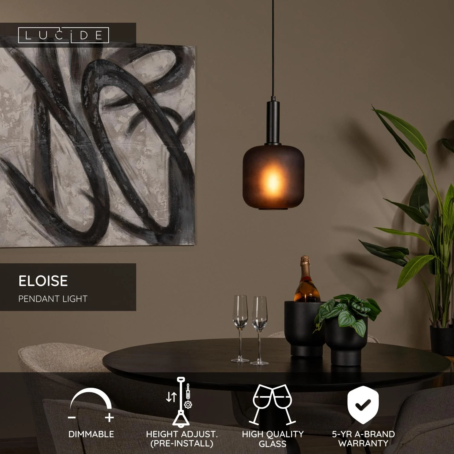 Lucide ELOISE - Zu00e1vesnu00e9 svetlo - u00d8 21 cm - 1xE27 - u010dierna