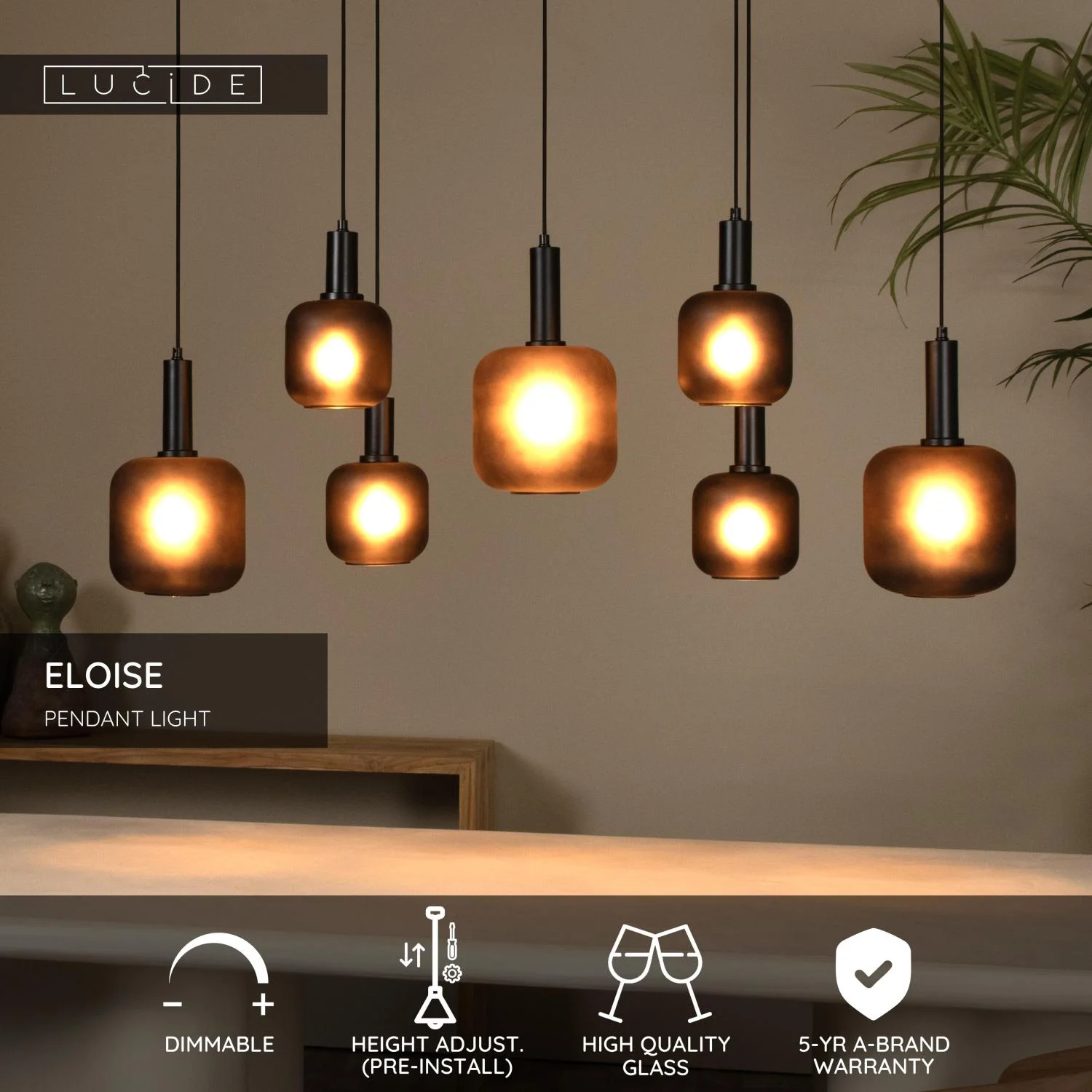 Lucide ELOISE - Zu00e1vesnu00e9 svetlo - 7xE27 - u010dierne