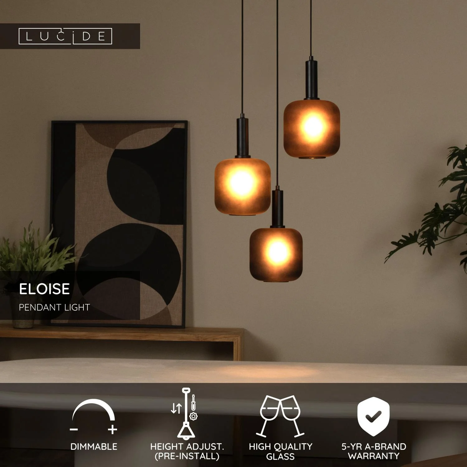 Lucide ELOISE - Zu00e1vesnu00e9 svetlo - u00d8 40 cm - 3xE27 - u010dierna