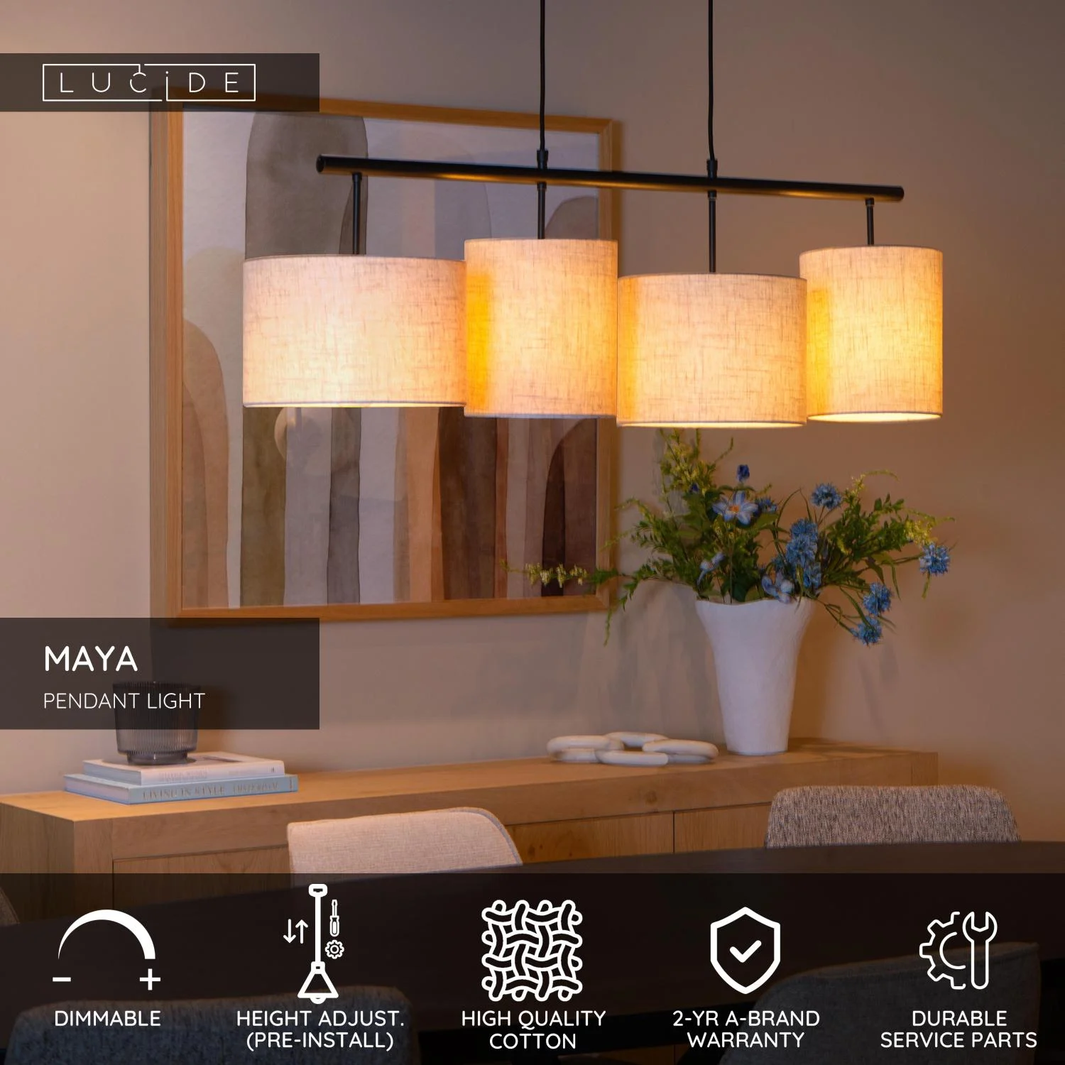 Lucide MAYA - Zu00e1vesnu00e9 svetlo - 4xE27 - Kru00e9movu00e1