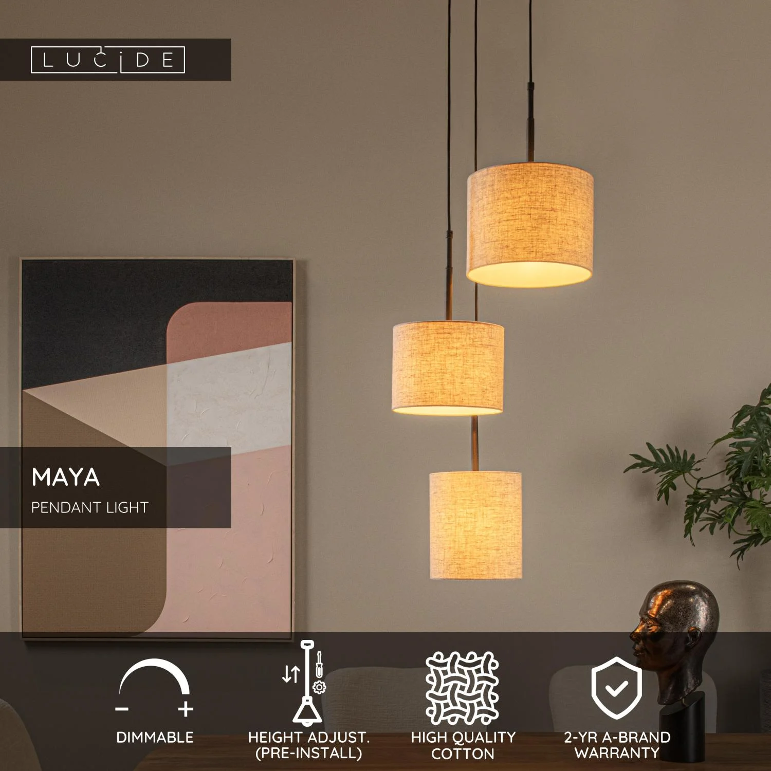 Lucide MAYA - Zu00e1vesnu00e9 svetlo - u00d8 46 cm - 3xE27 - kru00e9movu00e1