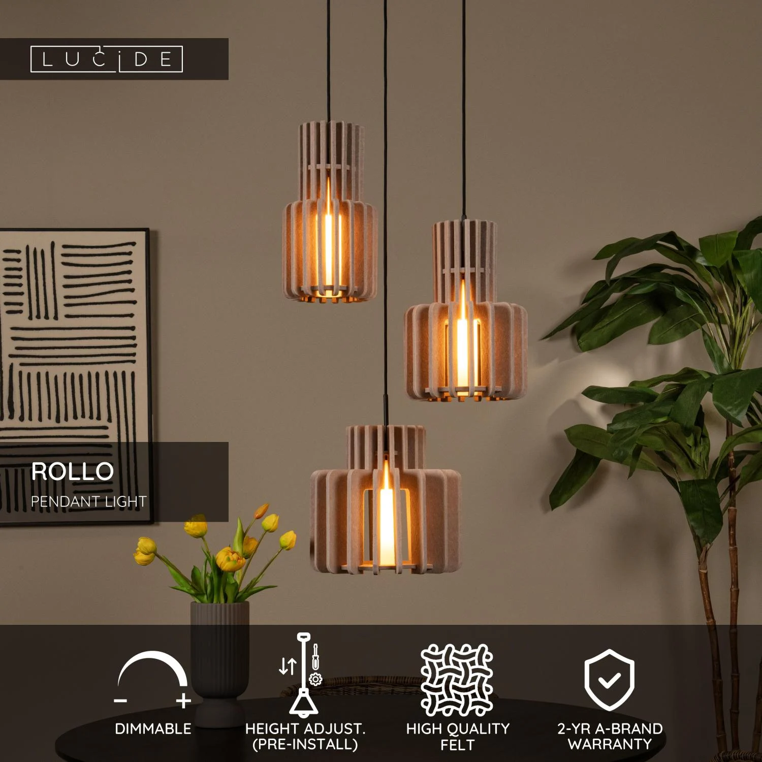 Lucide ROLLO - Zu00e1vesnu00e9 svetlo - 3xE27 - Taupe
