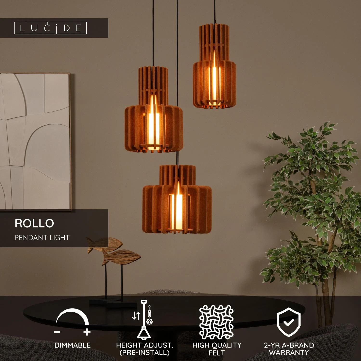 Lucide ROLLO - Zu00e1vesnu00e9 svetlo - 3xE27 - Terakota