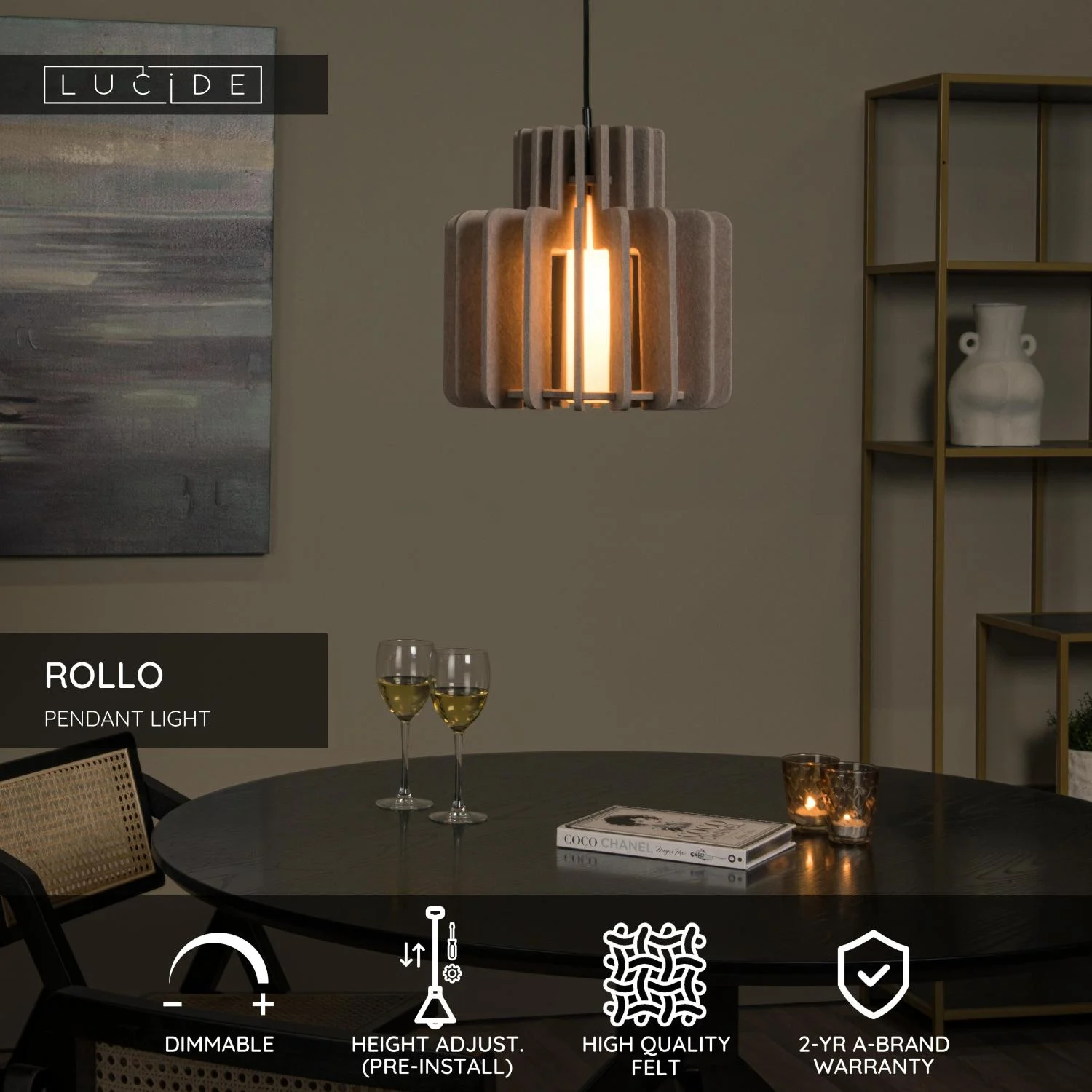 Lucide ROLLO - Zu00e1vesnu00e9 svetlo - 1xE27 - Taupe