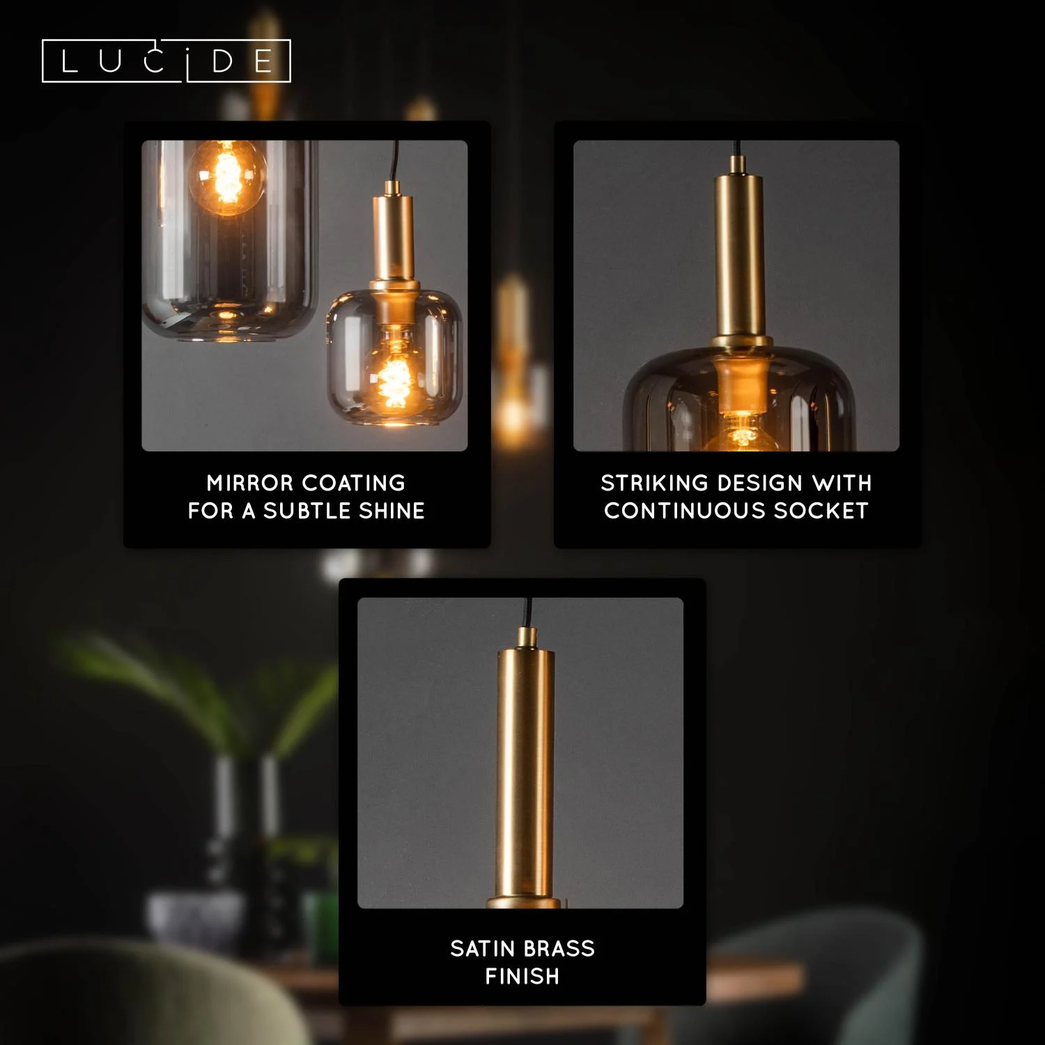 Lucide JOANET - Zu00e1vesnu00e9 svetlo - u00d8 66 cm - 5xE27 - Smoke Grey