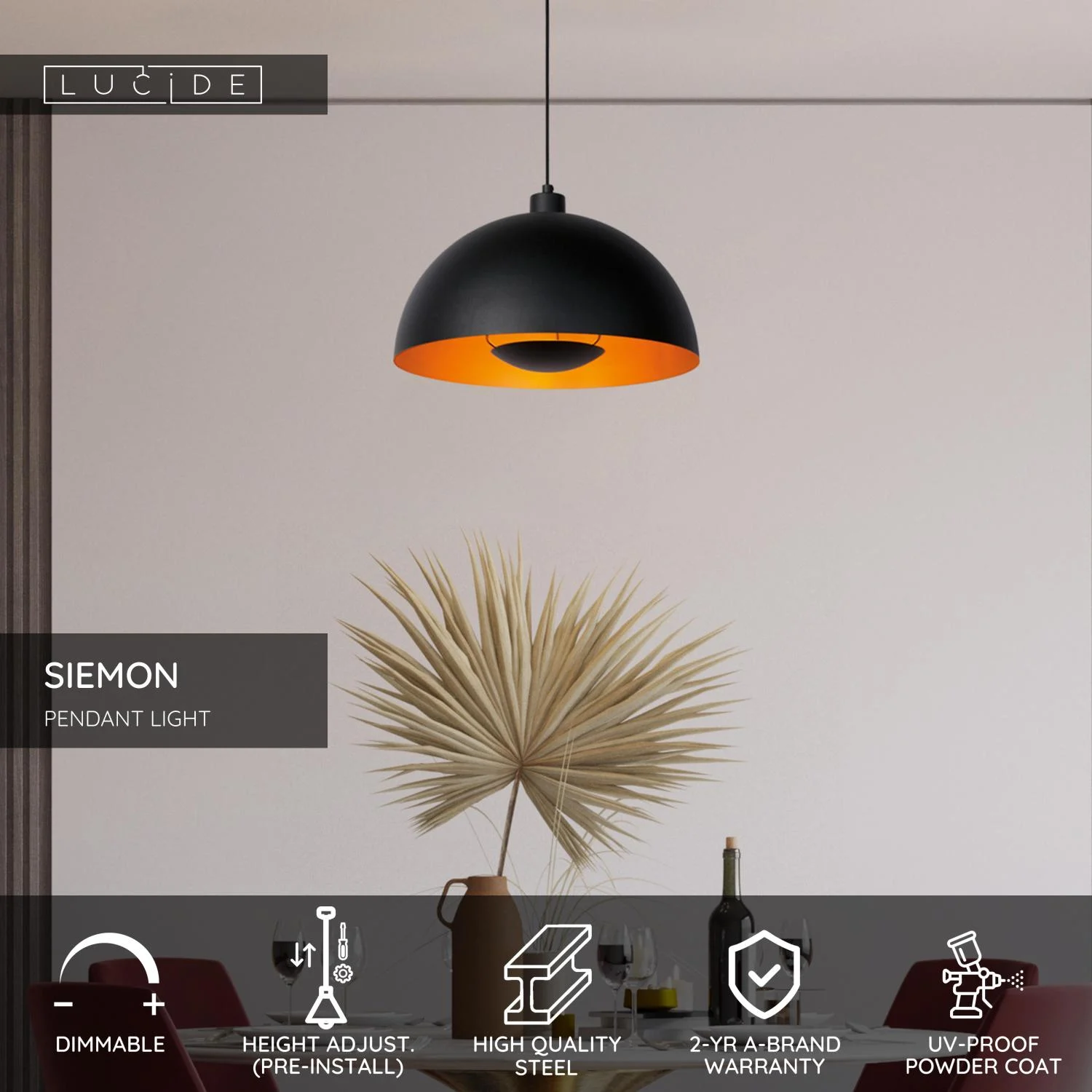 Lucide SIEMON - zu00e1vesnu00e9 svetlo - u00d8 40 cm - 1xE27 - u010dierne