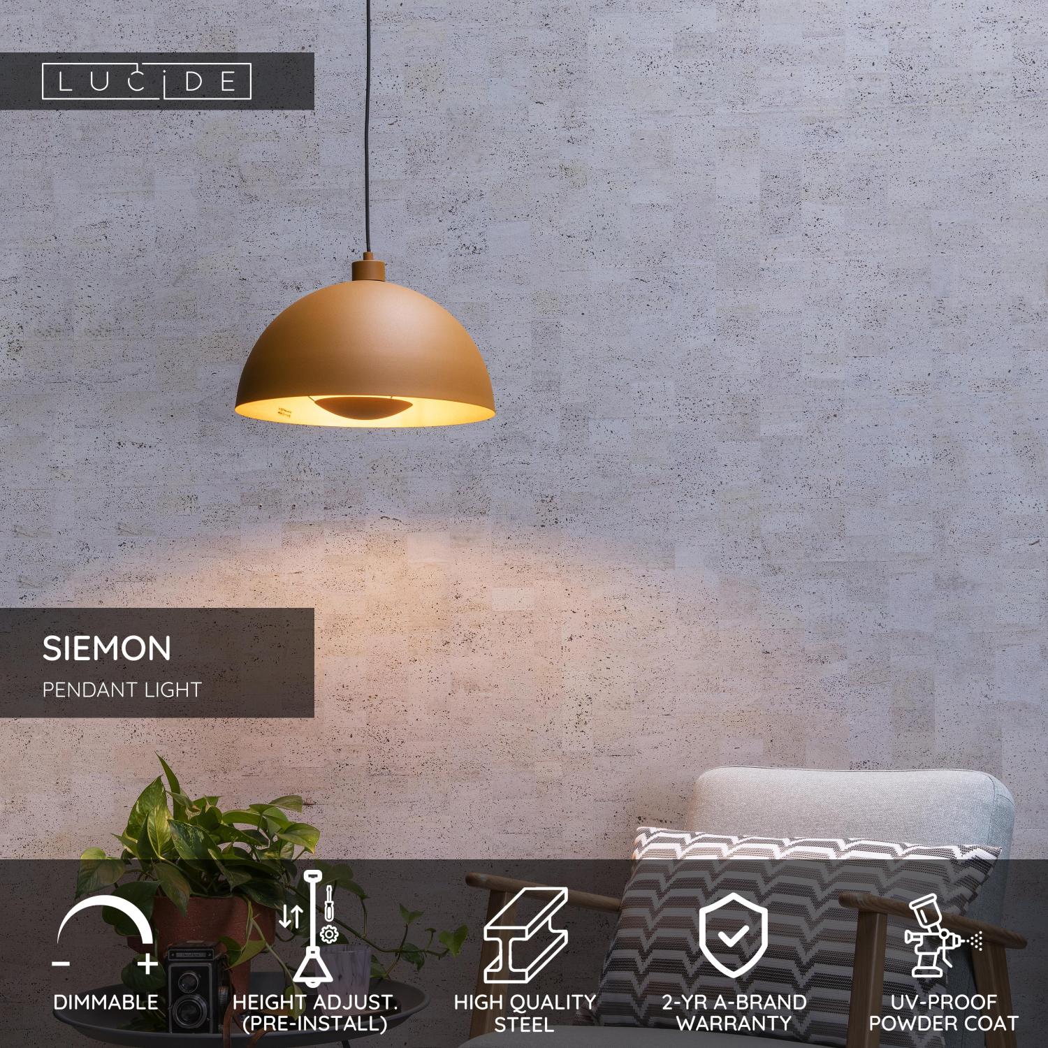 Lucide SIEMON - Zu00e1vesnu00e9 svetlo - u00d8 40 cm - 1xE27 - Okrovu00e1 u017eltu00e1