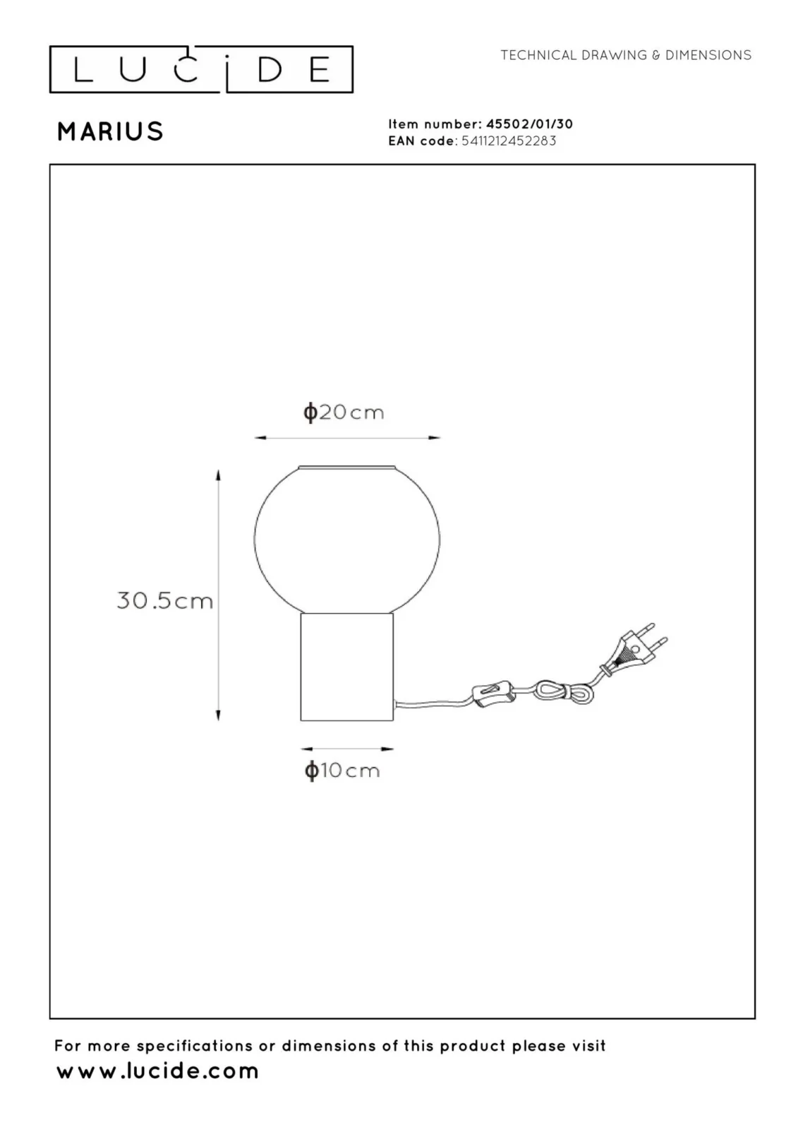 Lucide MARIUS - Stolnu00e1 lampa - u00d8 20 cm - 1xE27 - u010dierna
