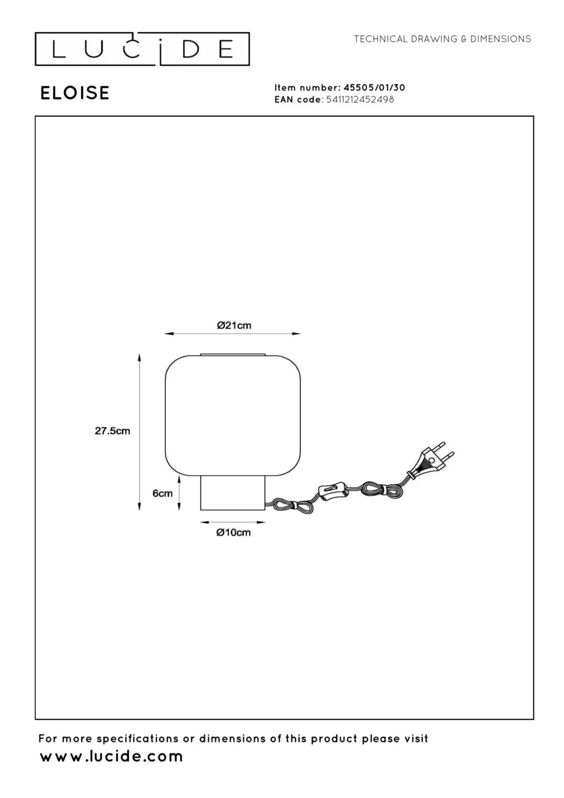 Lucide ELOISE - Stolnu00e1 lampa - u00d8 21 cm - 1xE27 - u010dierna