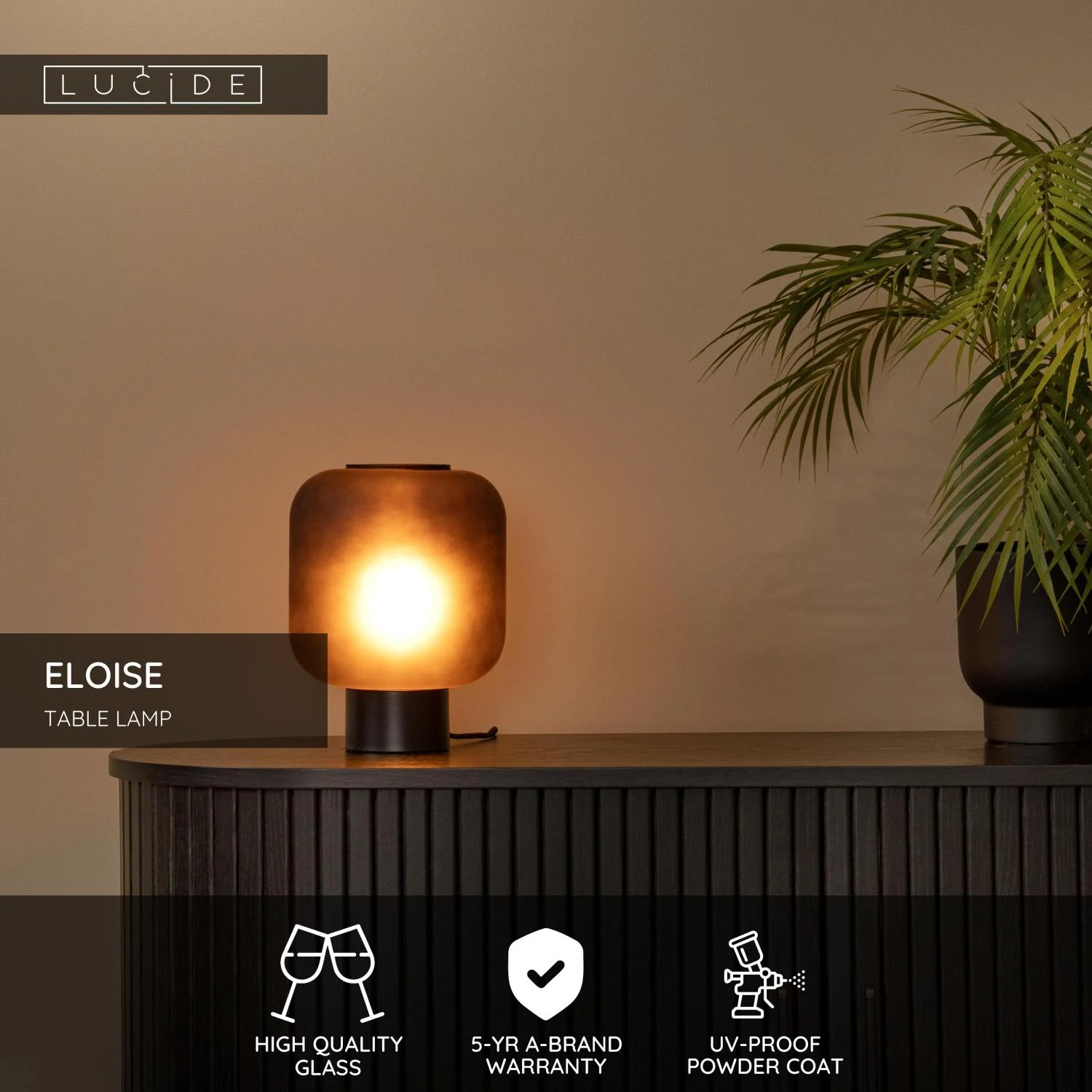 Lucide ELOISE - Stolnu00e1 lampa - u00d8 21 cm - 1xE27 - u010dierna