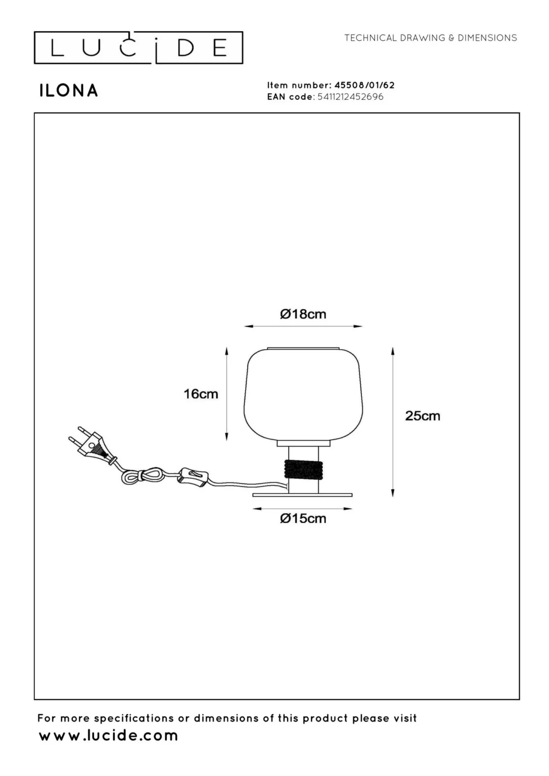 Lucide ILONA - Stolnu00e1 lampa - u00d8 18 cm - 1xE27 - Jantar