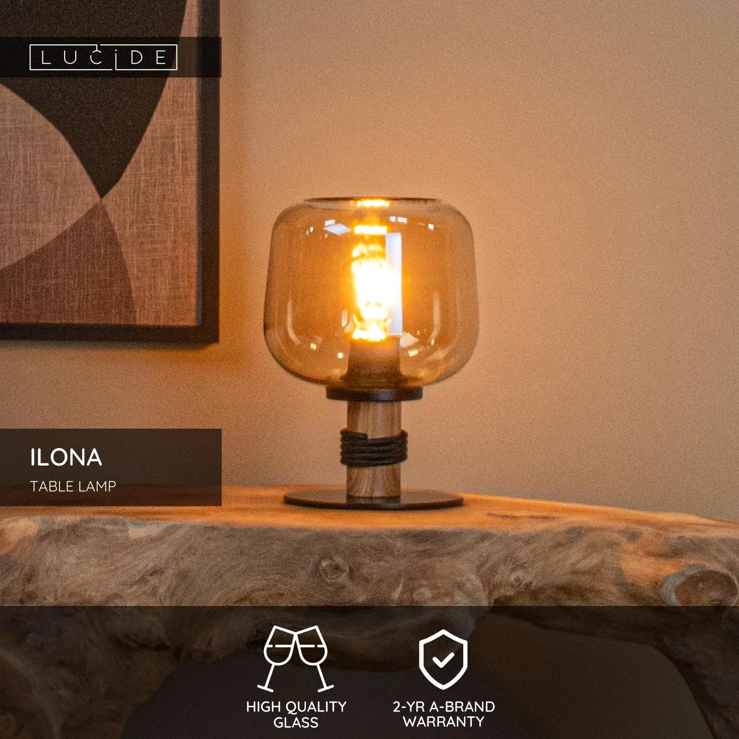 Lucide ILONA - Stolnu00e1 lampa - u00d8 18 cm - 1xE27 - Jantar