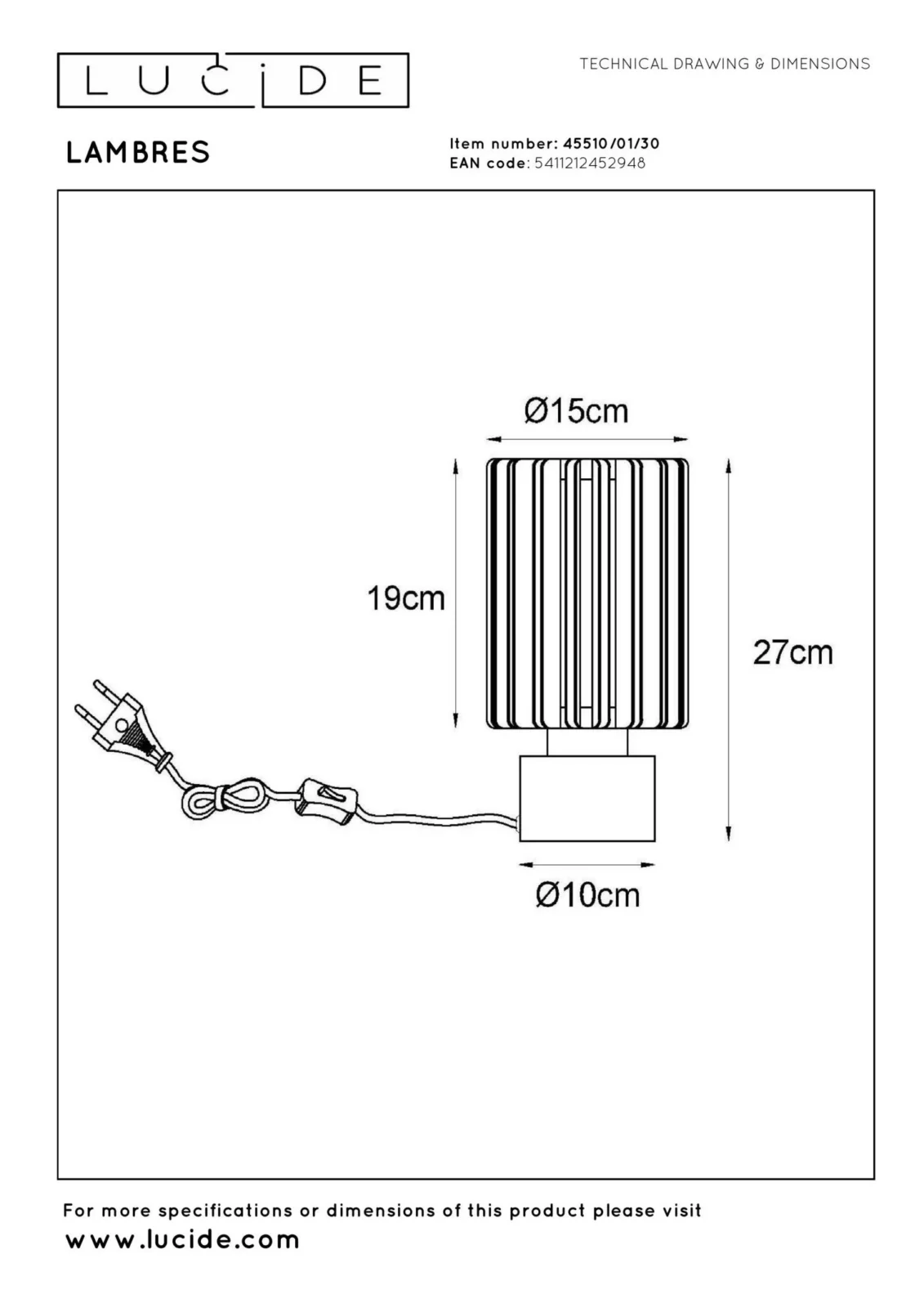 Lucide LAMBRES - Stolnu00e1 lampa - u00d8 15 cm - 1xE27 - u010dierna