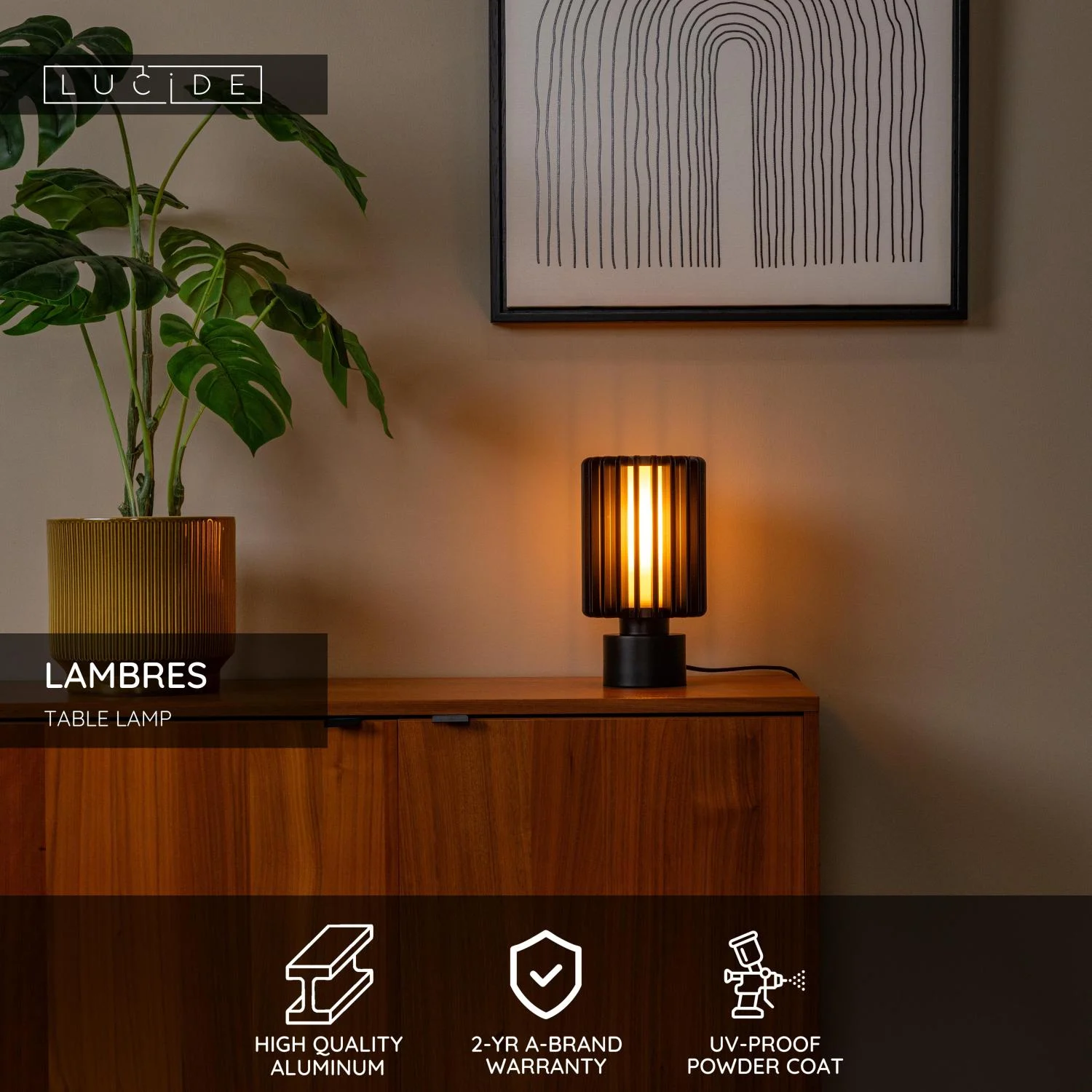Lucide LAMBRES - Stolnu00e1 lampa - u00d8 15 cm - 1xE27 - u010dierna