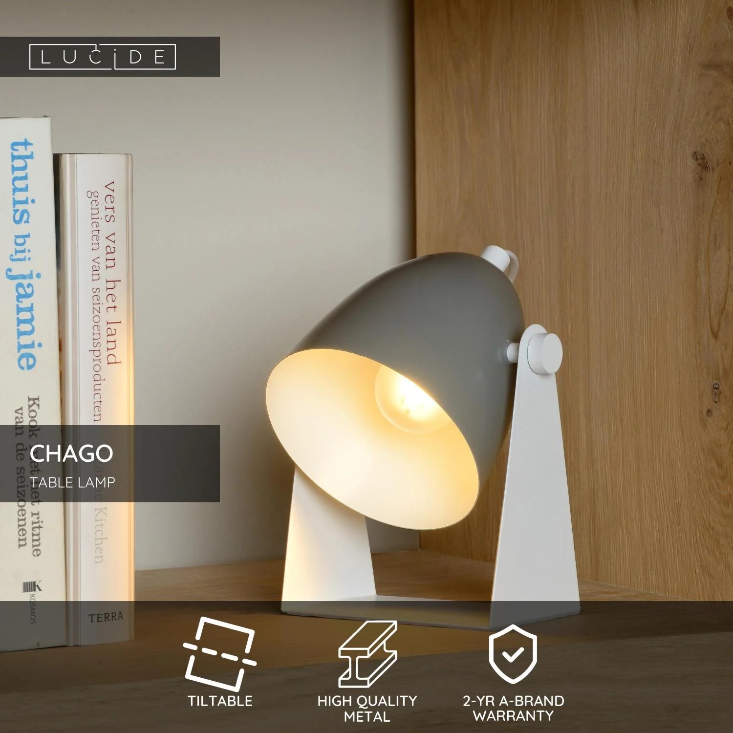 Lucide CHAGO - Stolnu00e1 lampa - 1xE14 - Sivu00e1