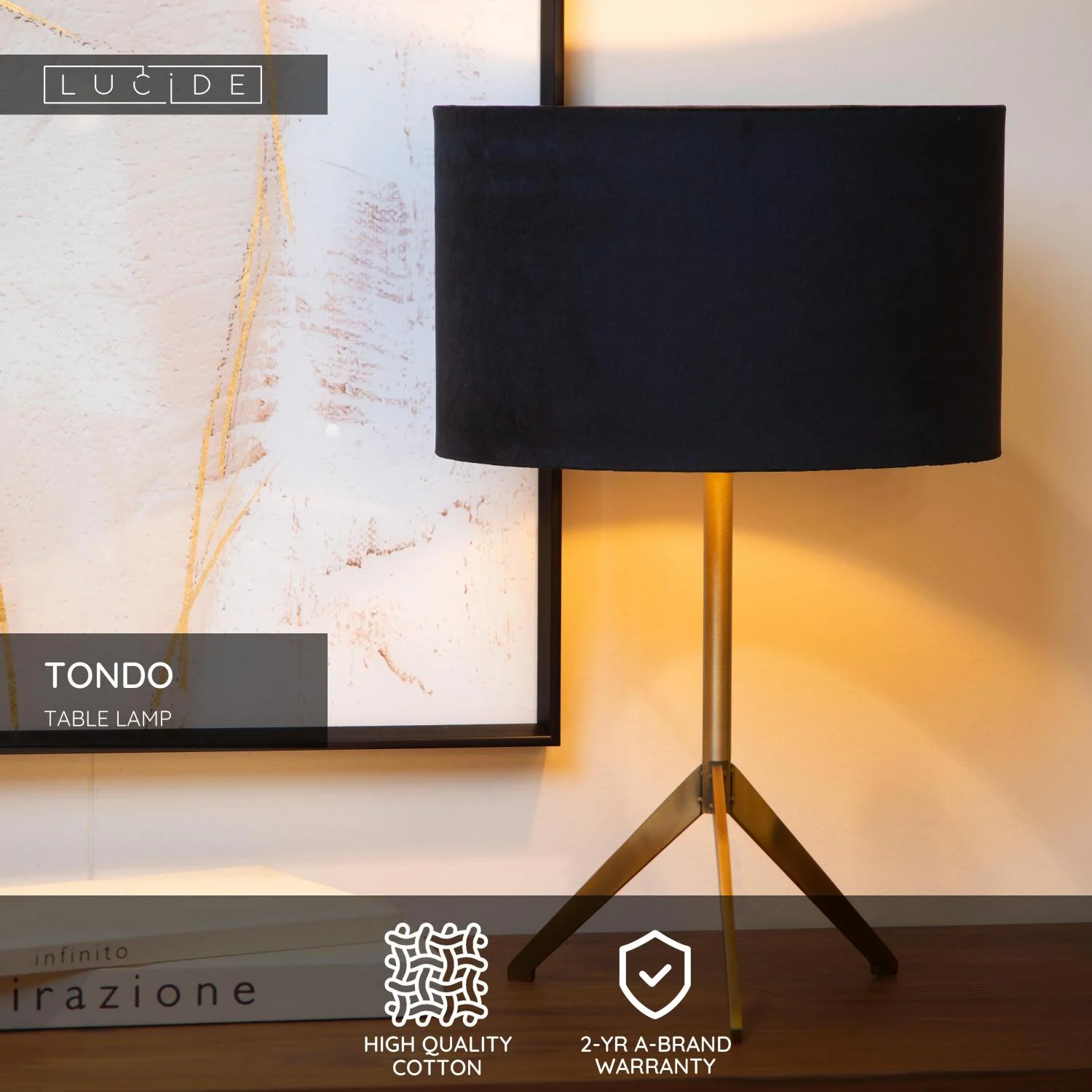 Lucide TONDO - Stolnu00e1 lampa - u00d8 30 cm - 1xE27 - Matt Gold / Brass