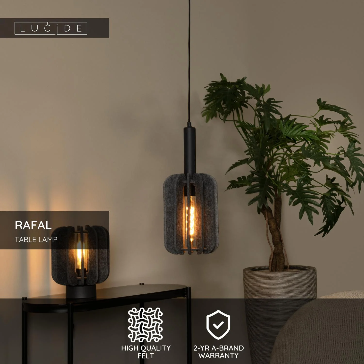 Lucide RAFAL - Stolnu00e1 lampa - u00d8 23 cm - 1xE27 - Sivu00e1
