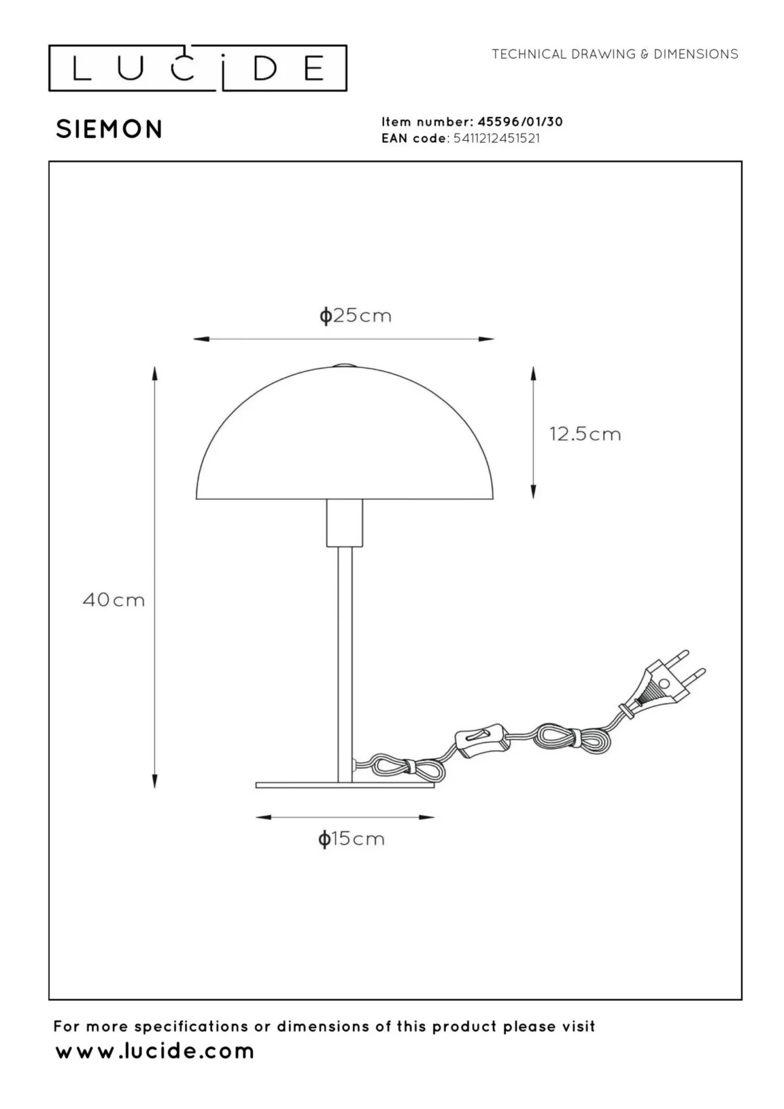 Lucide SIEMON - Stolnu00e1 lampa - u00d8 25 cm - 1xE14 - u010dierna