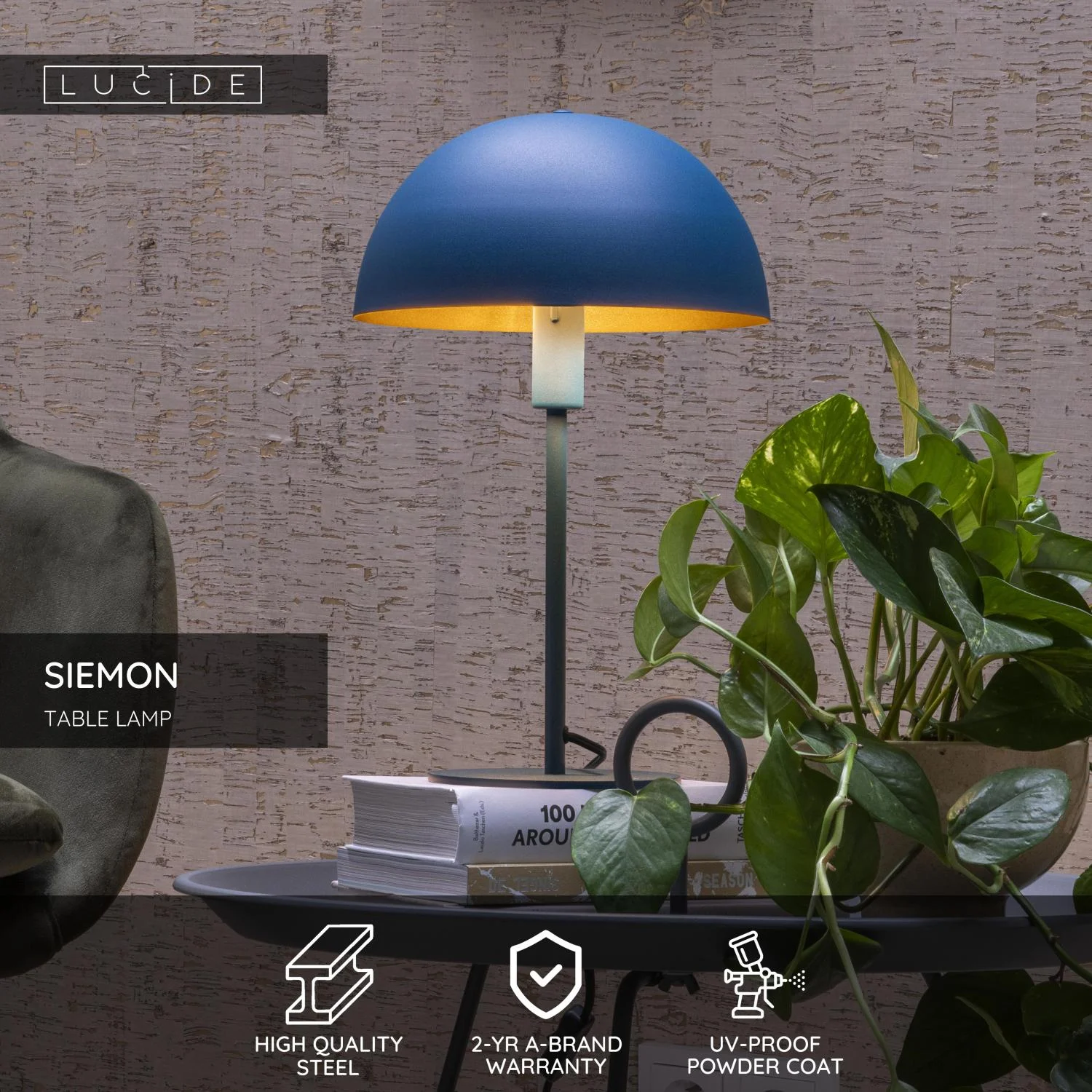 Lucide SIEMON - Stolnu00e1 lampa - u00d8 25 cm - 1xE14 - modru00e1
