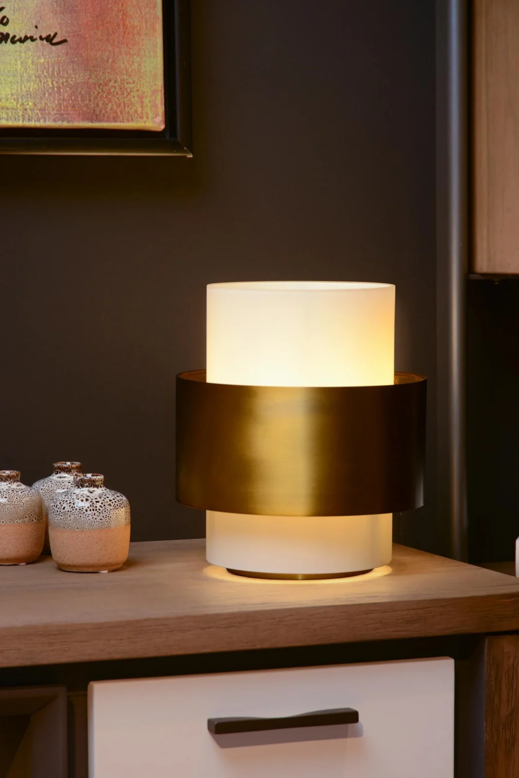 Lucide FIRMIN - Stolnu00e1 lampa - u00d8 20 cm - 1xE27 - Matt Gold / Brass