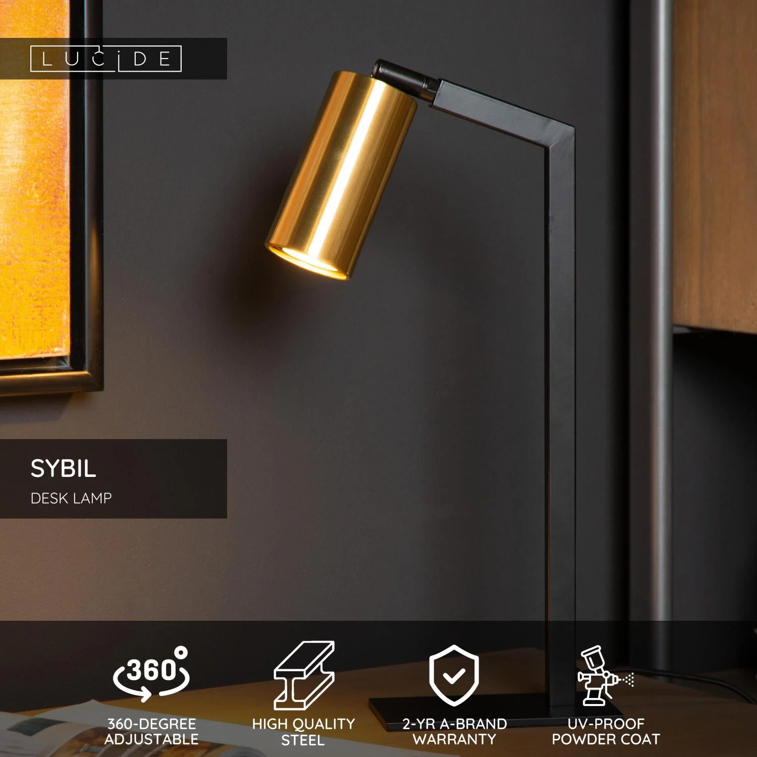 Lucide SYBIL - stolnu00e1 lampa - 1xGU10 - u010dierna