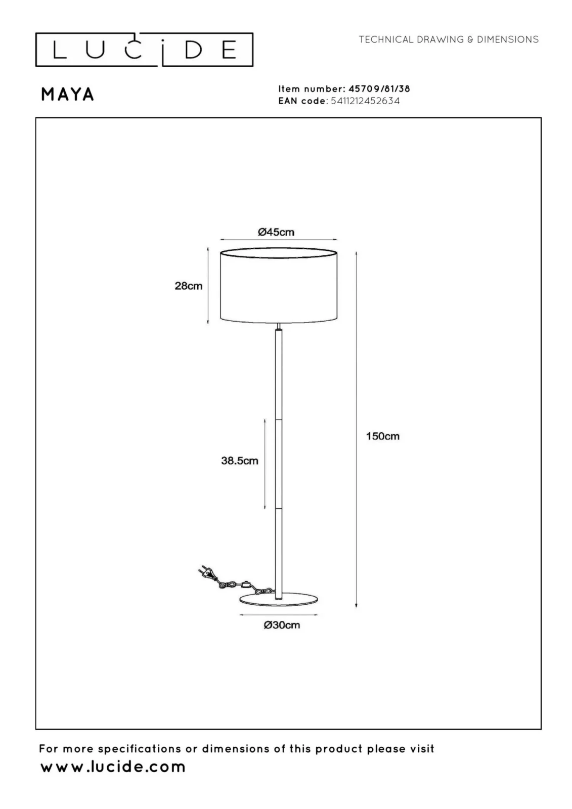 Lucide MAYA - Stojaca lampa - u00d8 45 cm - 1xE27 - Kru00e9movu00e1
