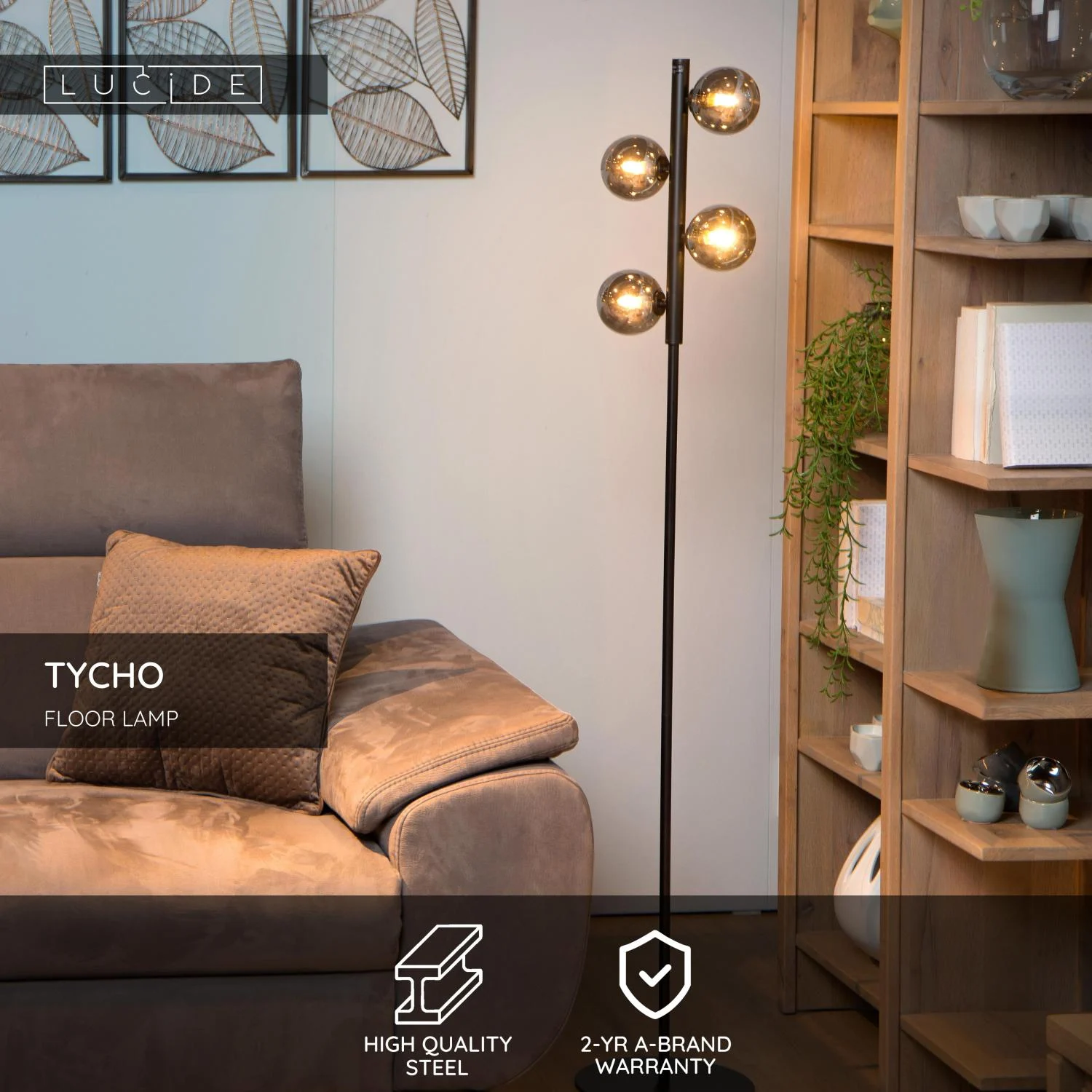 Lucide TYCHO - Stojaca lampa - 4xG9 - u010cierna