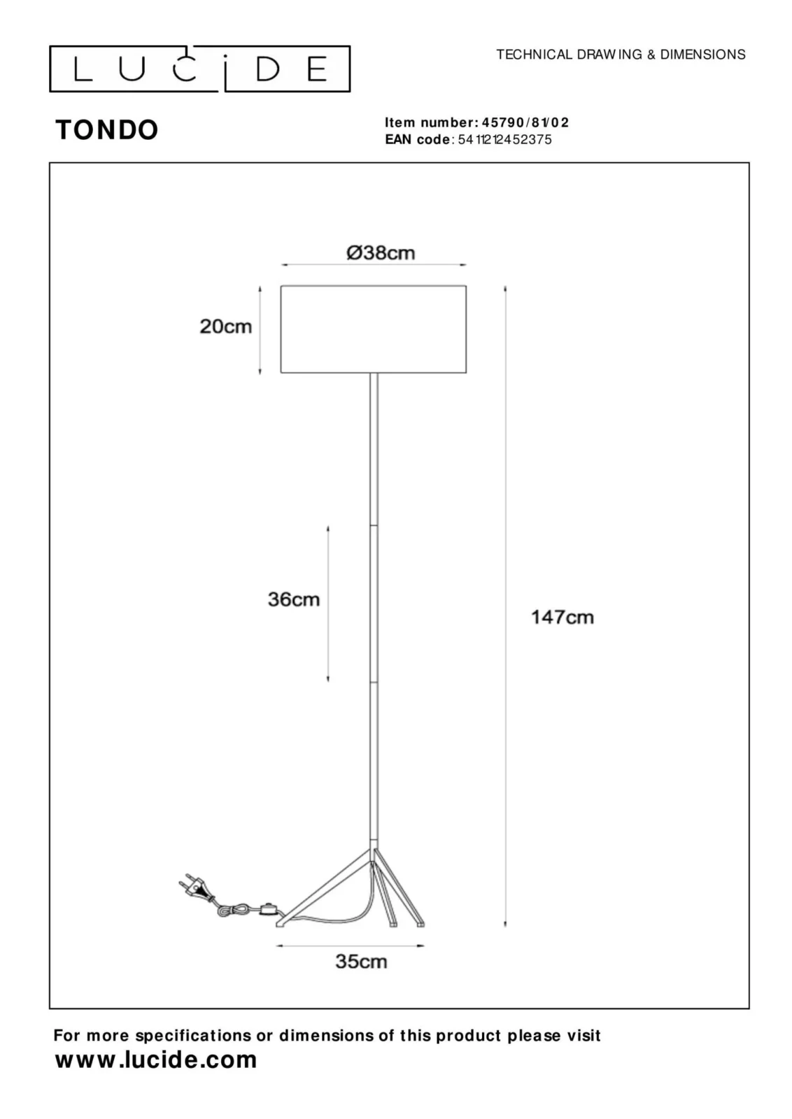 Lucide TONDO - Stojacia lampa - u00d8 38 cm - 1xE27 - Matt Gold / Brass