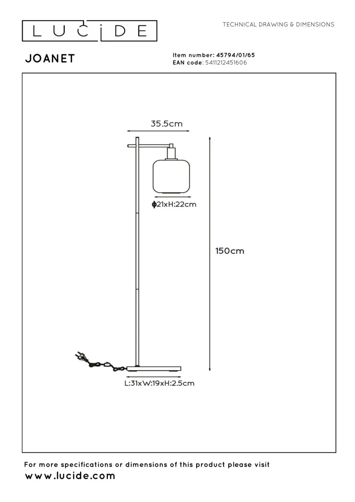 Lucide JOANET - Stojaca lampa - 1xE27 - Smoke Grey