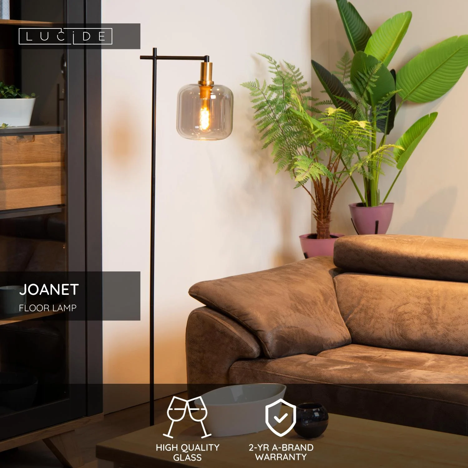 Lucide JOANET - Stojaca lampa - 1xE27 - Smoke Grey