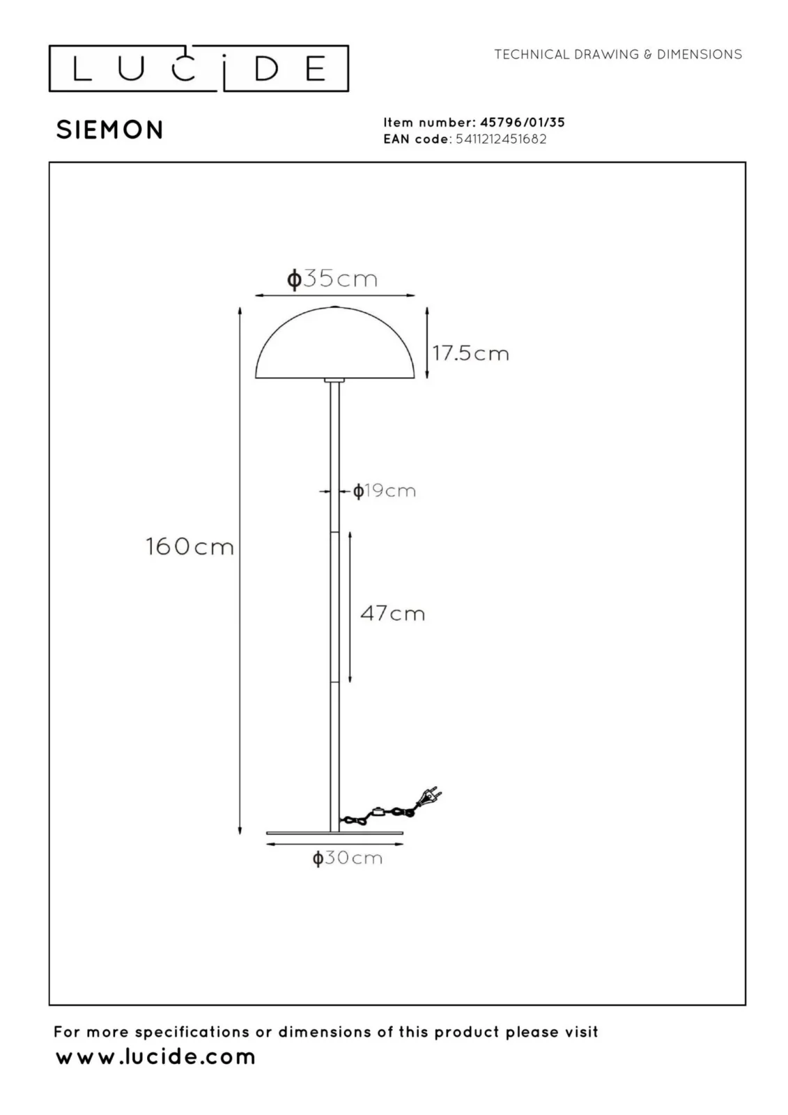 Lucide SIEMON - Stojacia lampa - u00d8 35 cm - 1xE27 - modru00e1