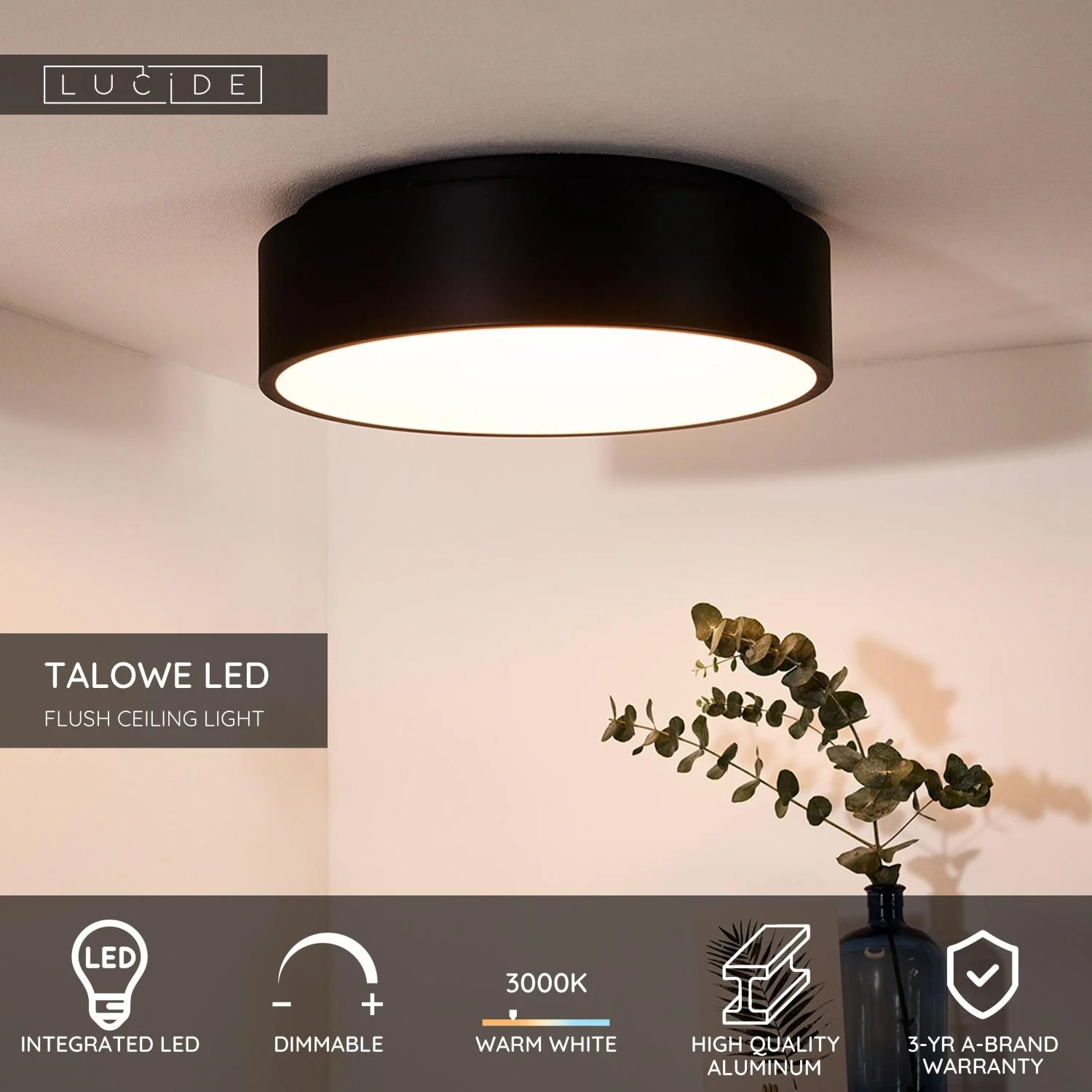 Lucide TALOWE LED - Zapustenu00e9 stropnu00e9 svetlo - u00d8 45,5 cm - LED tlmenu00e9. - 1x30W 3000K - u010dierne