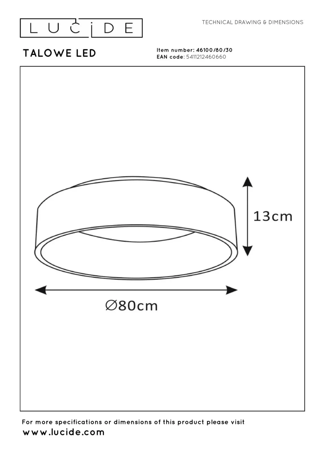 Lucide TALOWE LED - Zapustenu00e9 stropnu00e9 svetlo - u00d8 80 cm - LED tlmenu00e9 - 1x80W 3000K - u010dierne