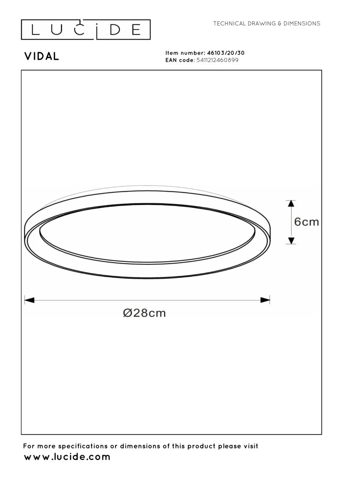 Lucide VIDAL - zapustenu00e9 stropnu00e9 svetlo - u00d8 28 cm - LED tlmenu00e9 - 1x20W 2700K - u010dierne