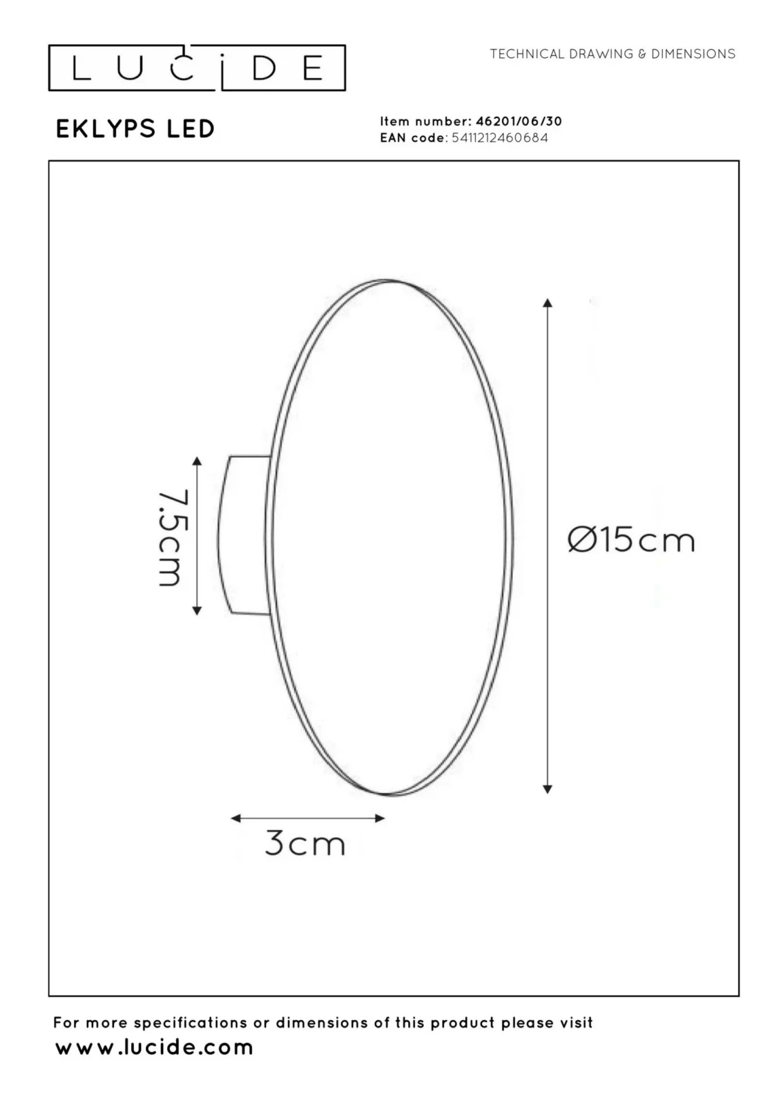 Lucide EKLYPS LED - nu00e1stennu00e9 svetlo - u00d8 15 cm - LED - 1x7W 3000K - u010dierna